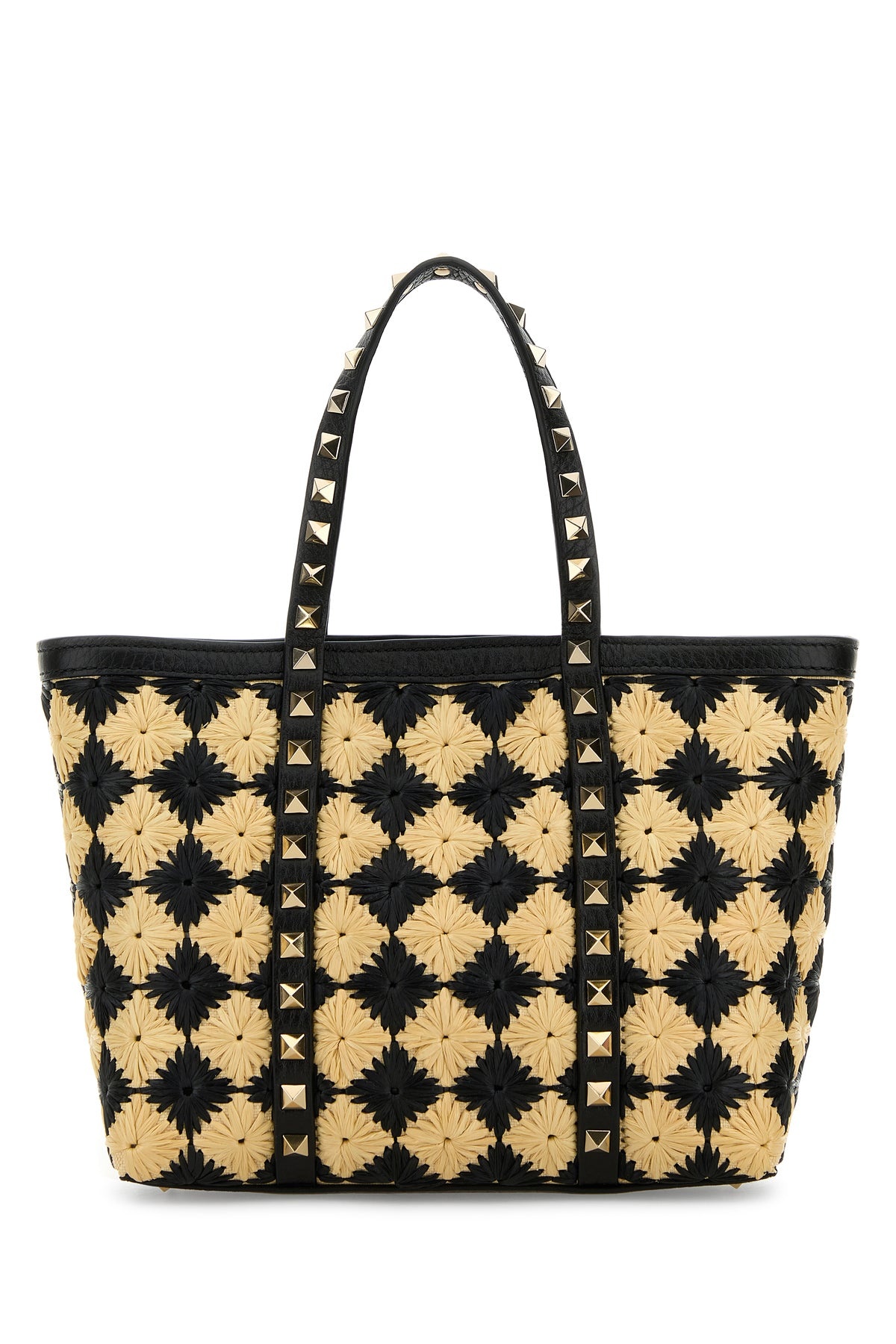 Embroidered raffia mini Rockstud handbag - 3