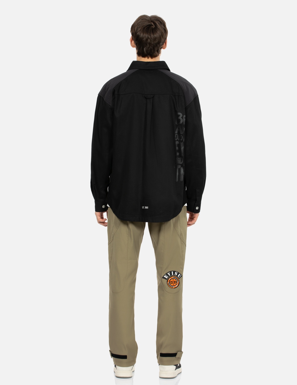 DAICOCK INSERT AND KAMON APPLIQUÉ LOOSE FIT PATCHWORK PANTS - 5
