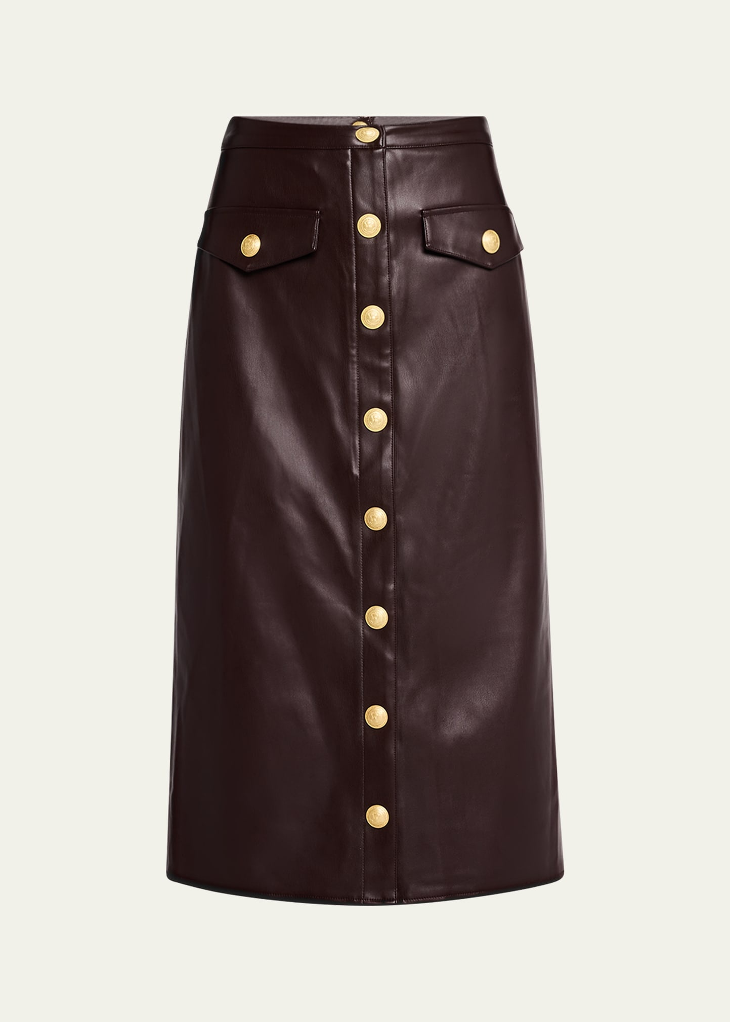 Milann Vegan Leather Midi Skirt - 1