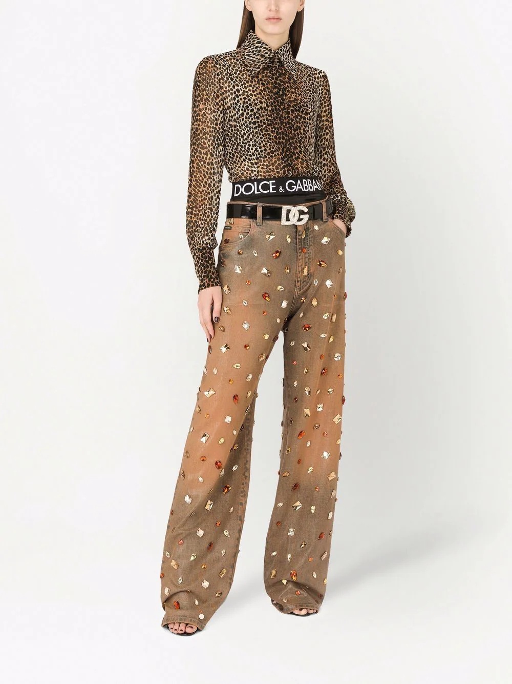 crystal-embellished high-waist jeans - 2