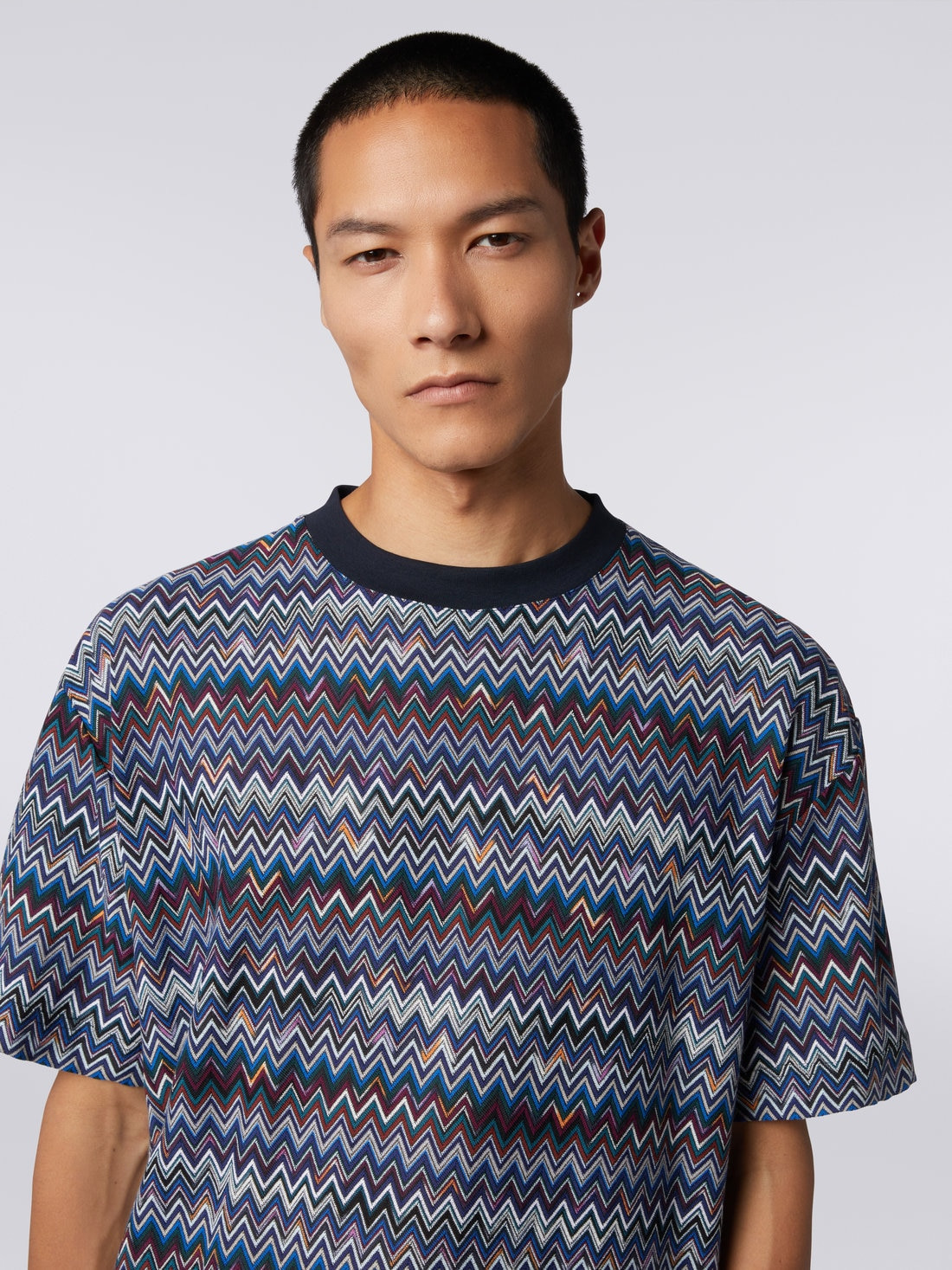 Cotton and viscose chevron crew-neck T-shirt - 5