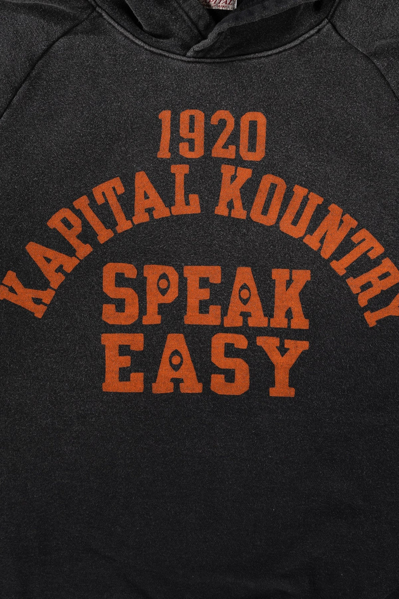 Kapital SWT Knit Raglan Hoodie (SPEAKEASY College) - Black outlook