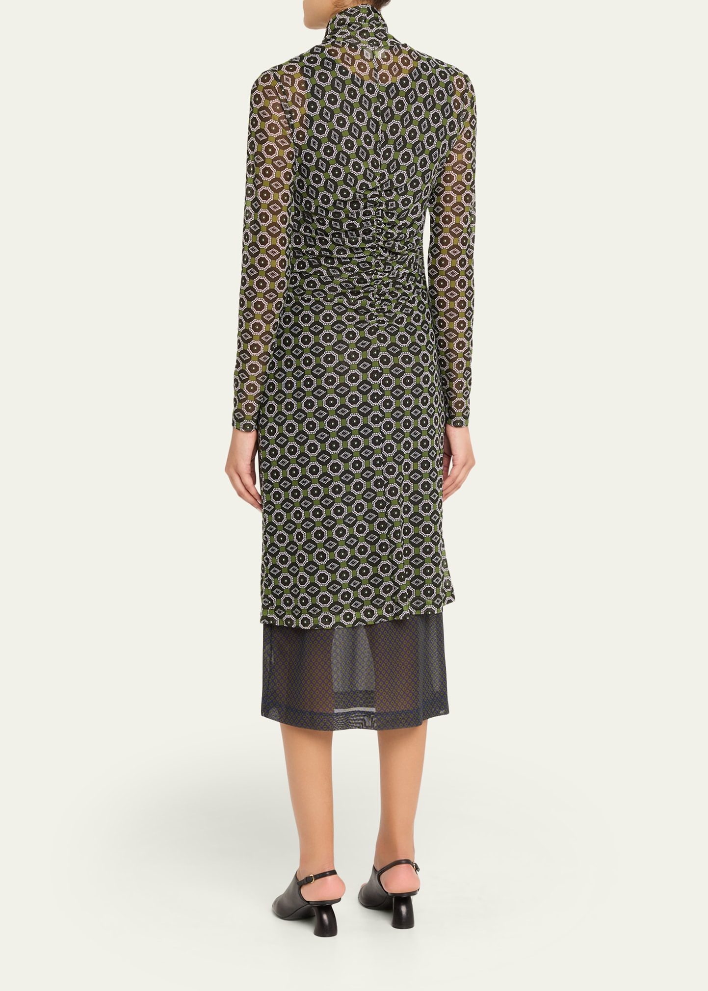 Hofes Turtleneck Sheer Layered Midi Dress - 3