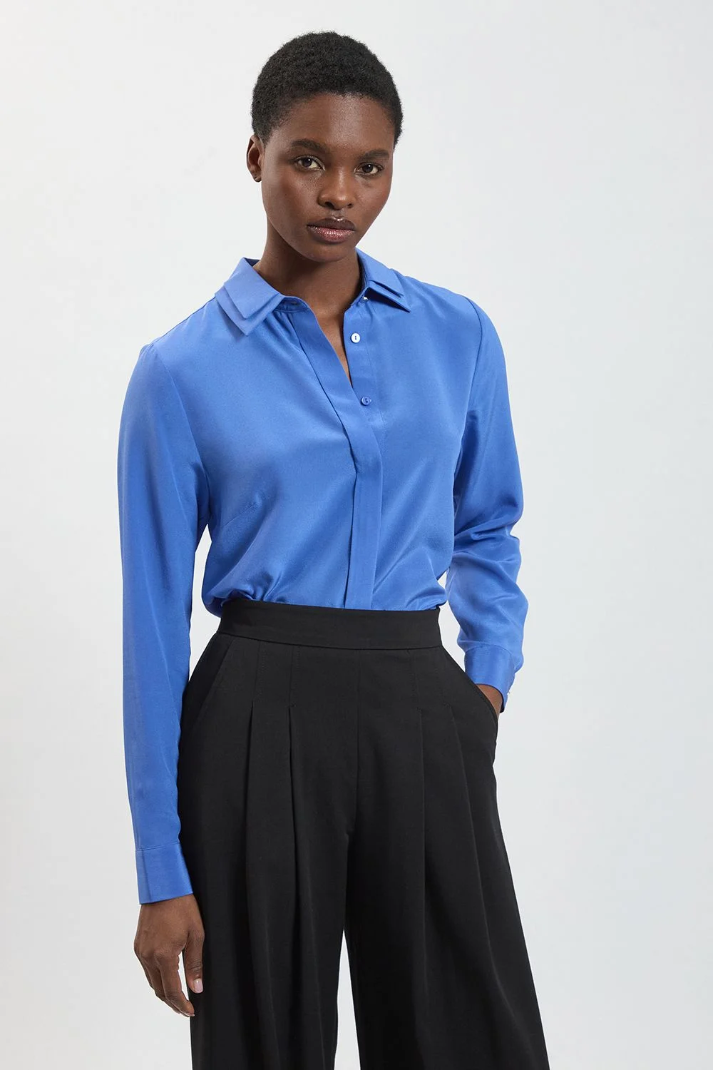 Silk Double Collar Long Sleeve Shirt - 1