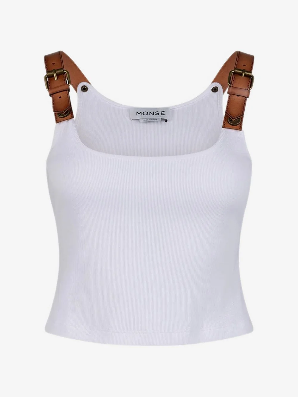 leather-strap ribbed-knit tank top - 1