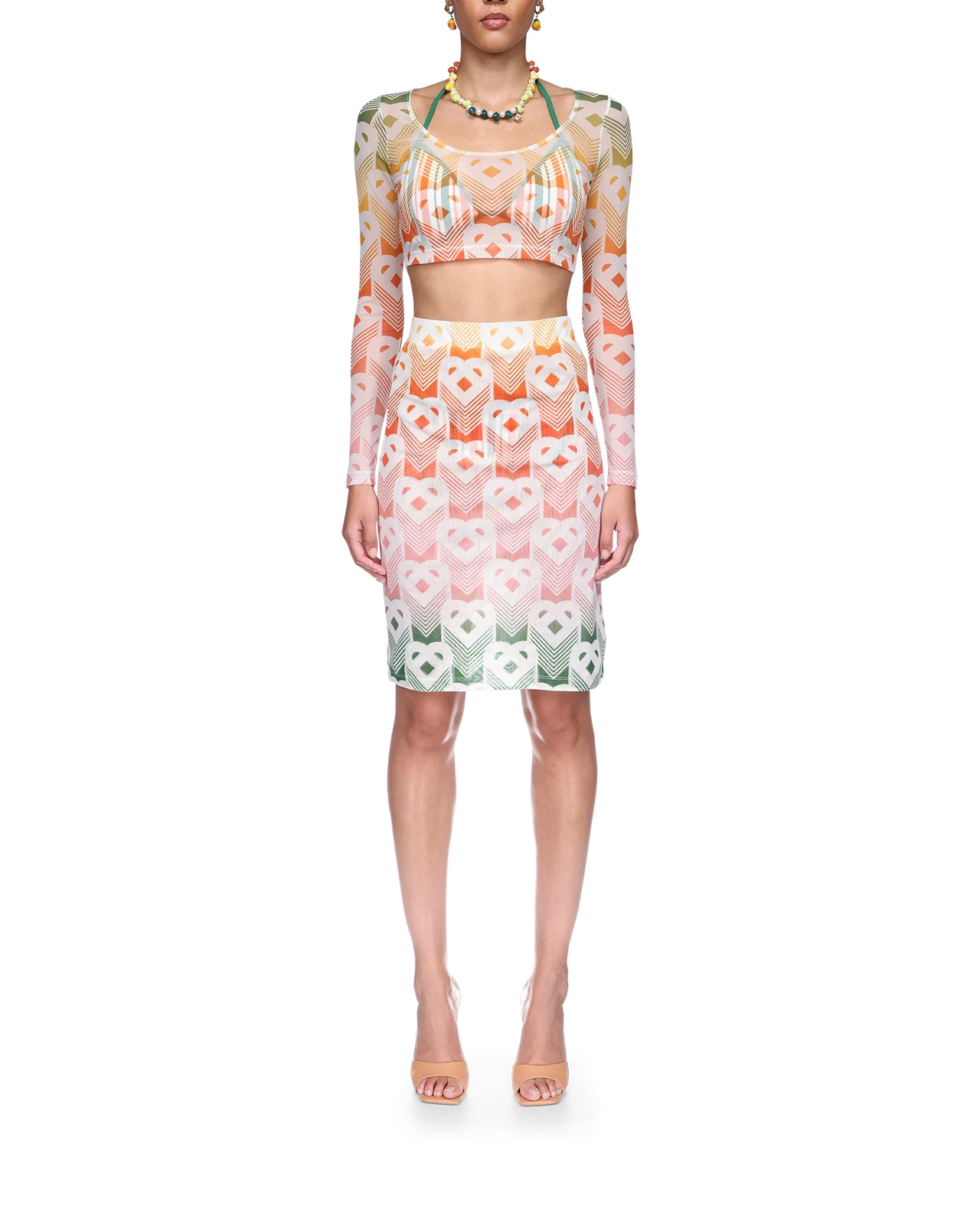 Gradient Heart Monogram Mesh Skirt - 3
