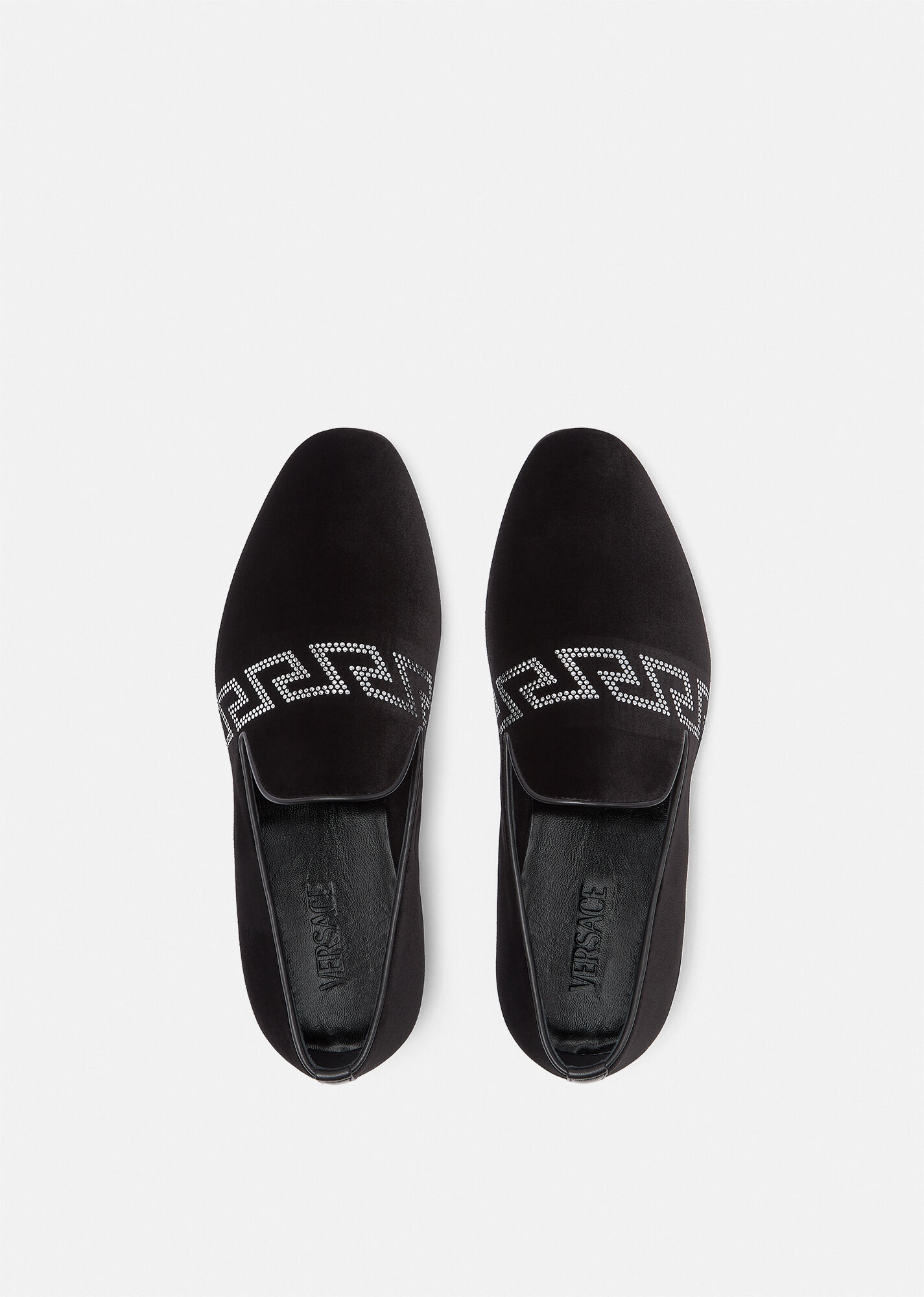Studded Greca Velvet Slippers - 3