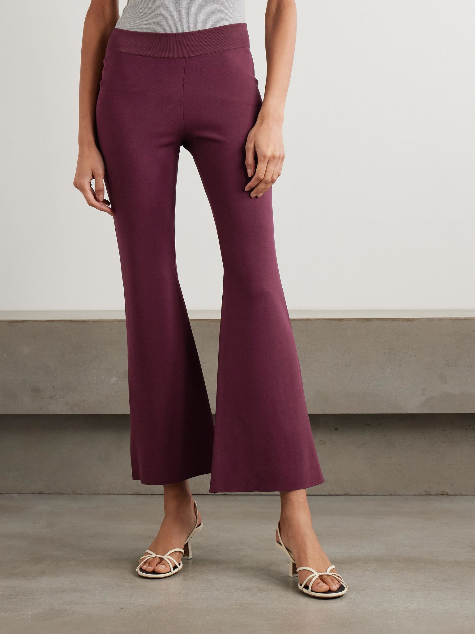 Cropped jersey flared pants Burgundy - 3