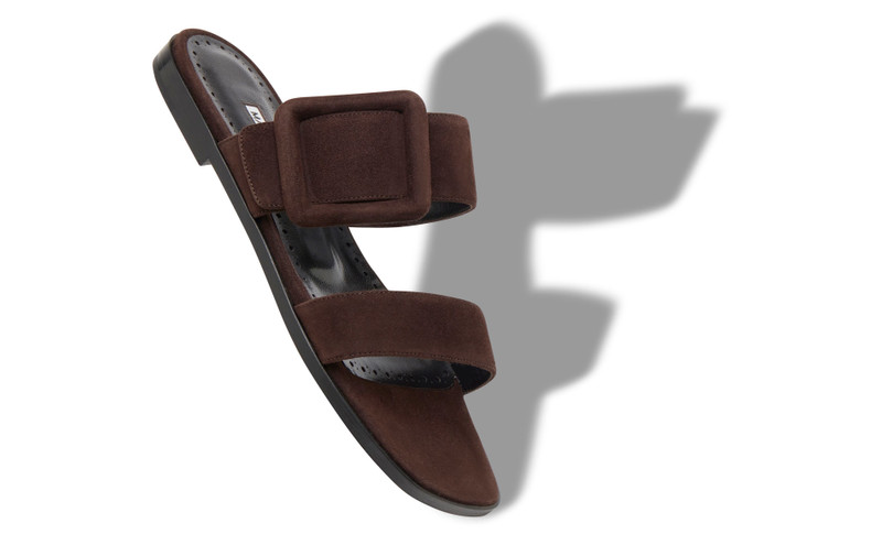 Manolo Blahnik Dark Brown Suede Flat Sandals outlook