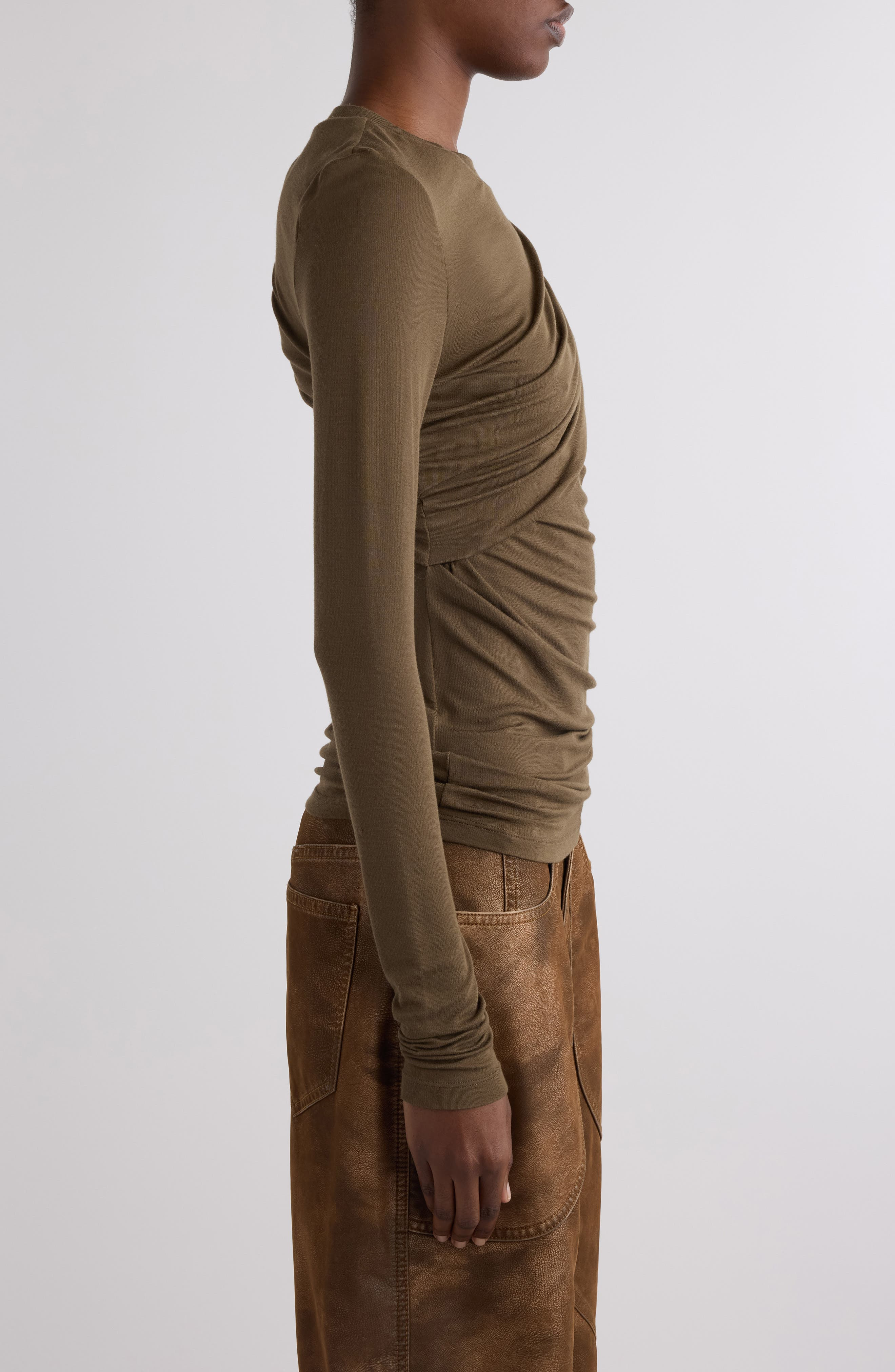 Isabel Marant Étoile Dressi Draped Jersey Top in Khaki at Nordstrom - 4