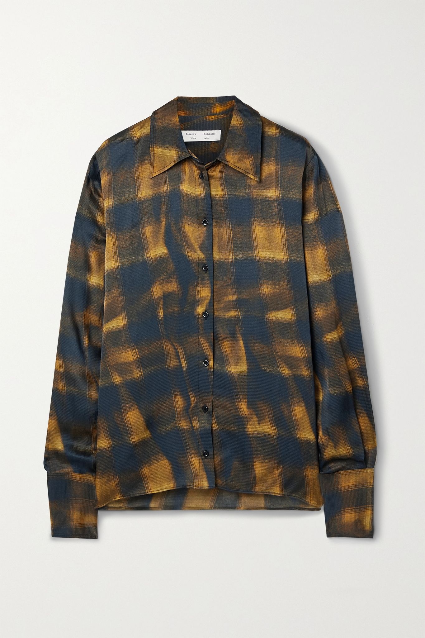 Checked hammered-satin shirt - 1