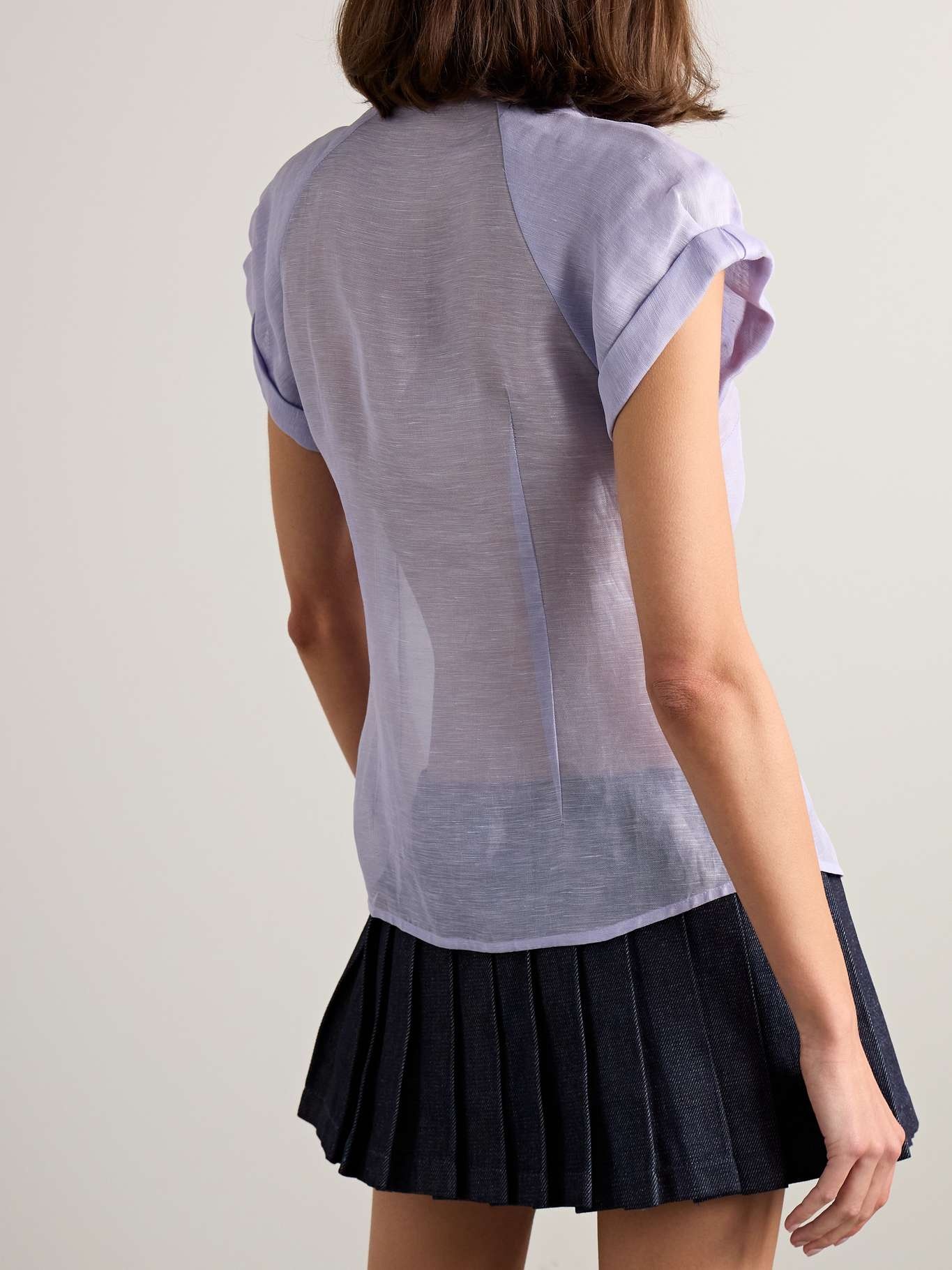 Crush pussy-bow crystal-embellished linen and silk-blend organza shirt - 4