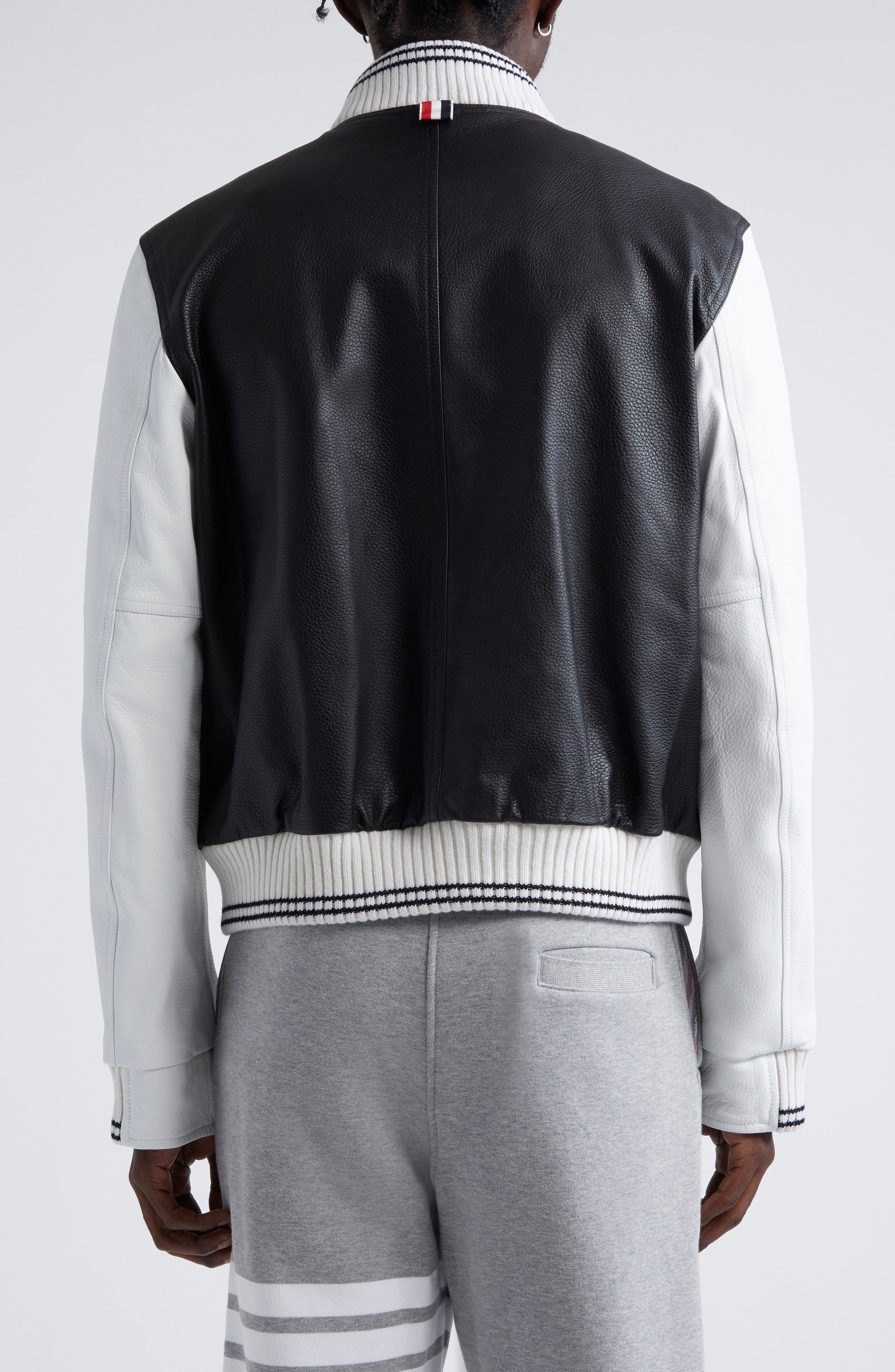 Thom Browne Mixed Media Leather & Wool Bomber Jacket in Black at Nordstrom - 3