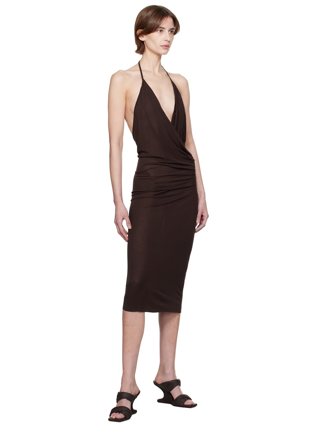 Brown Hollywood Draped Dress - 4