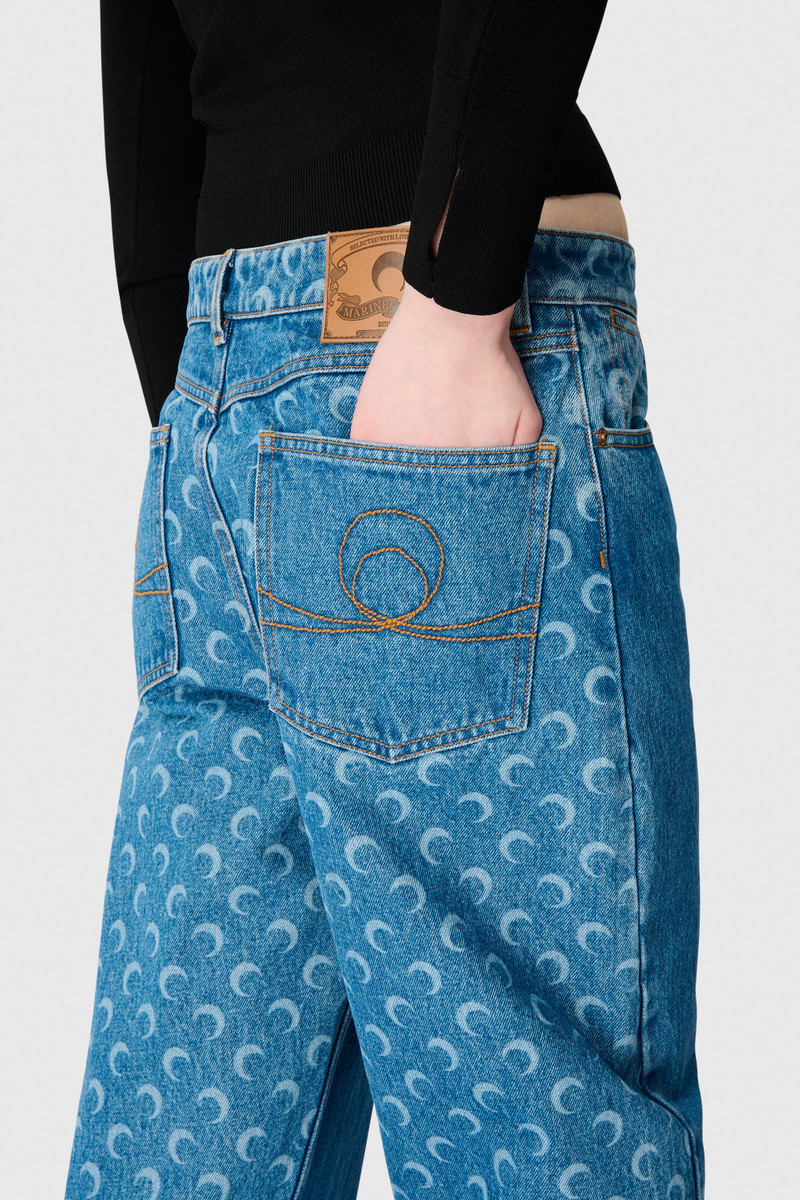 Marine Serre Moon Laser Blue Wash Denim Baggy Jeans outlook