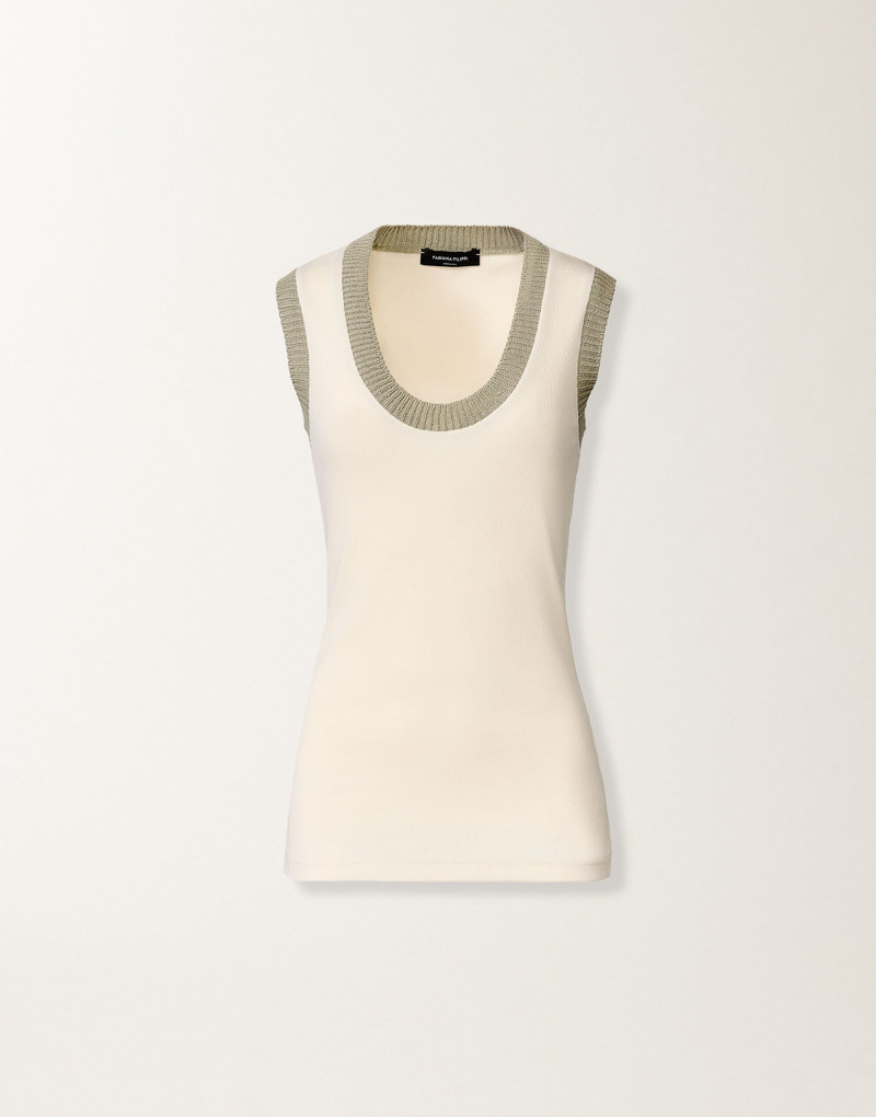 Jersey tank top in butter and khaki 1