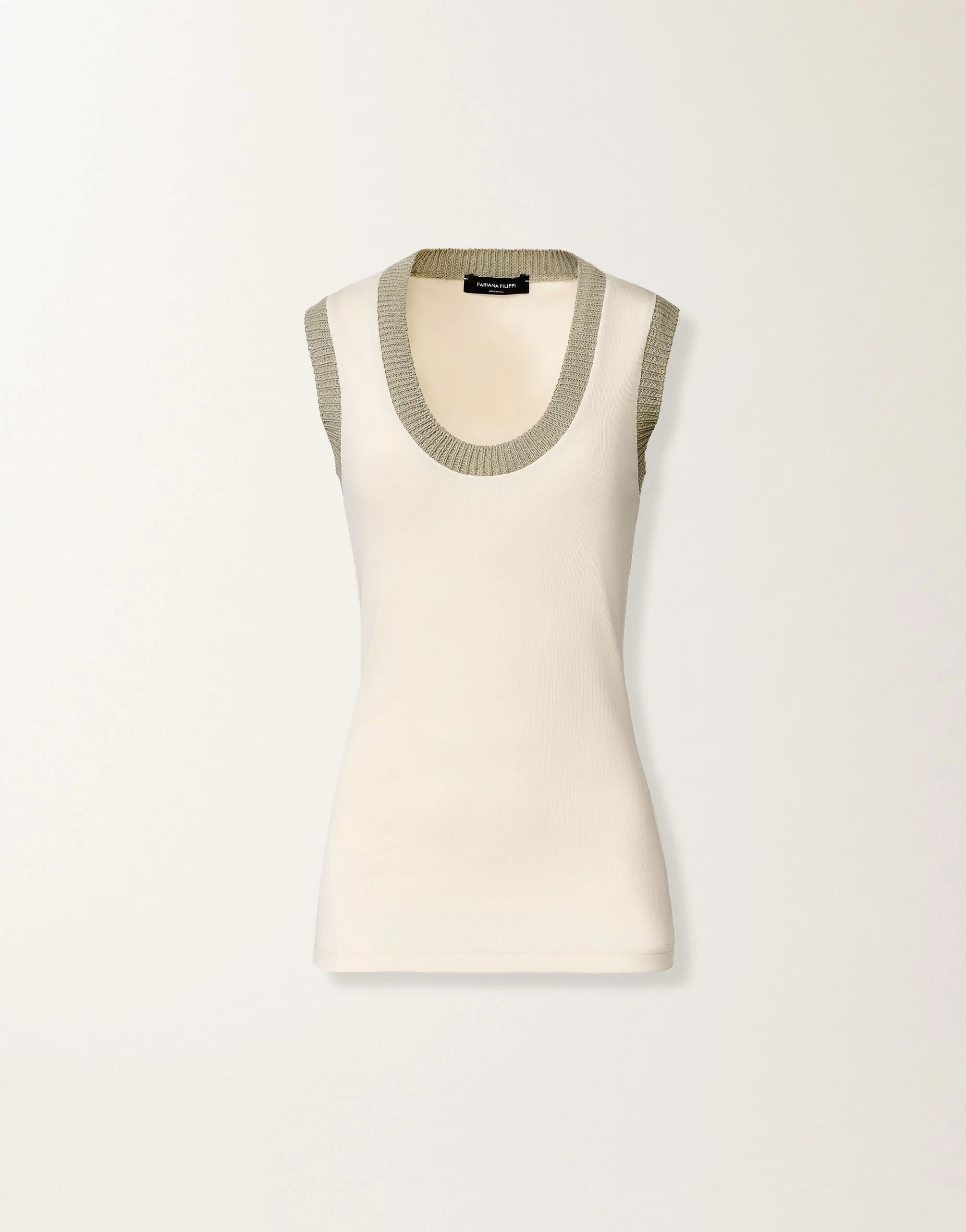 Jersey tank top in butter and khaki - 1