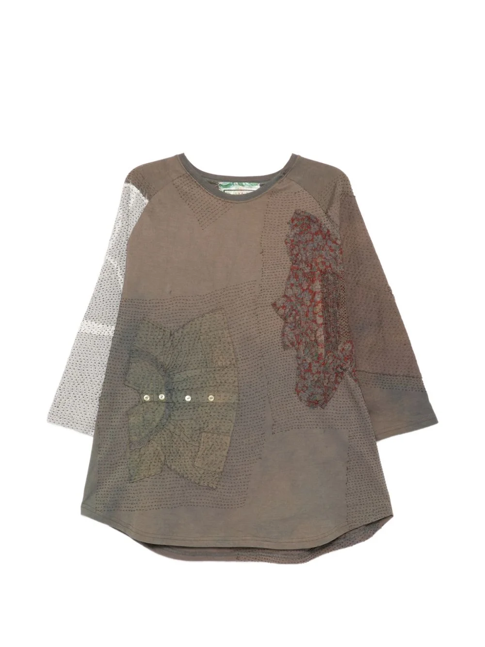 patchwork button T-shirt - 1