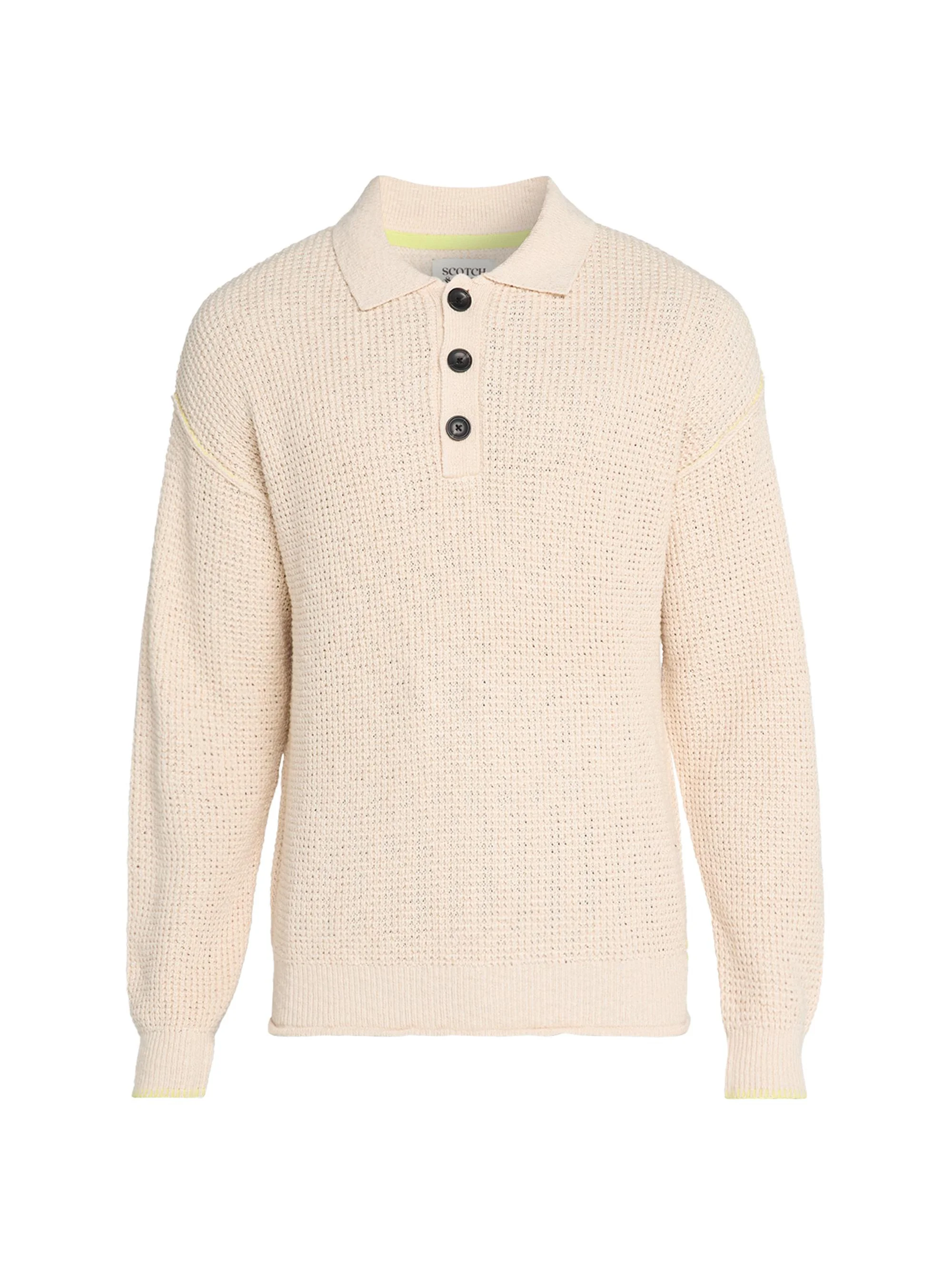 Men's Waffle Stitch Polo Sweater - Eggnog - 1