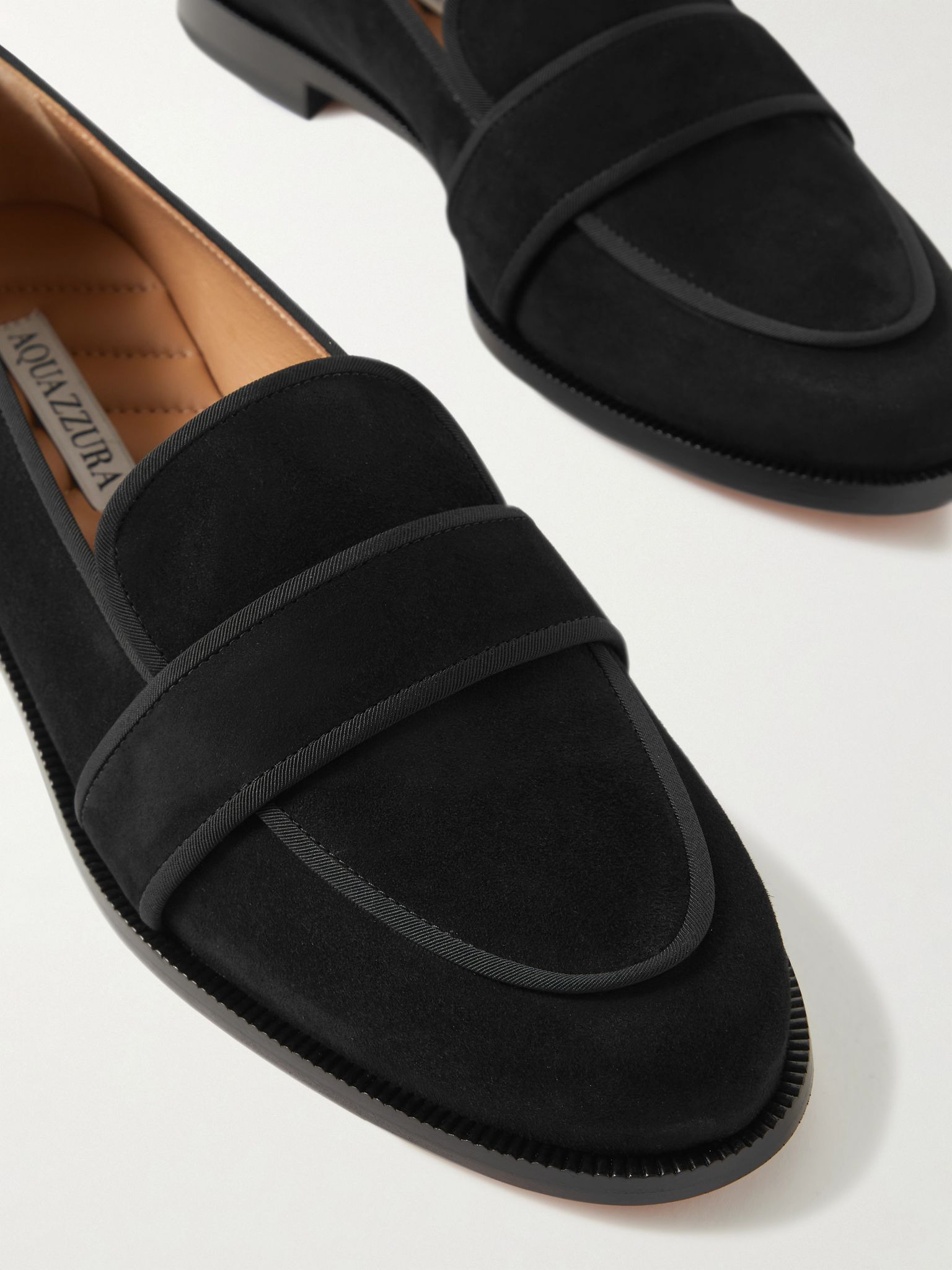 Martin grosgrain-trimmed suede loafers Black - 4