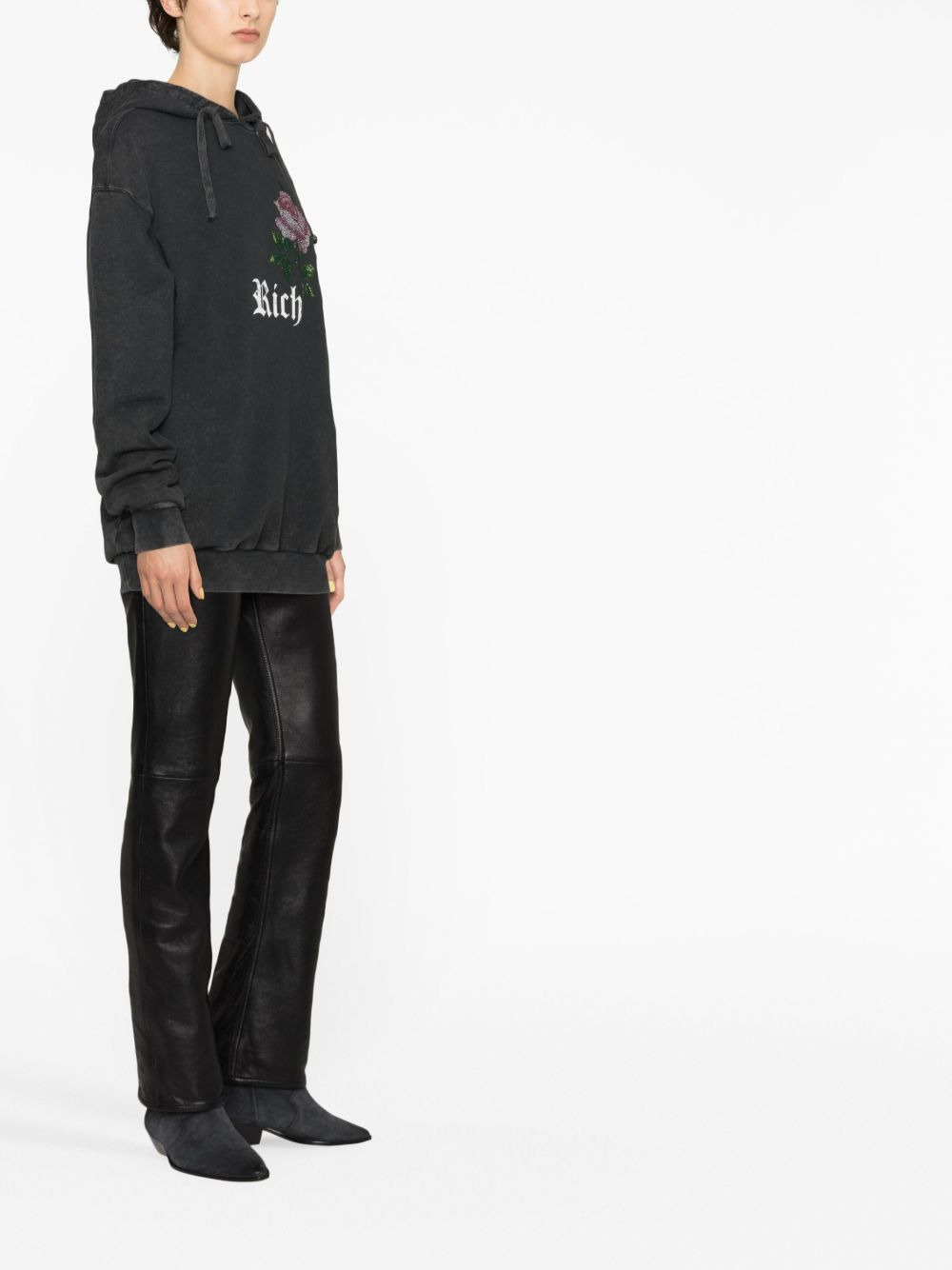 rhinestone-embellished drawstring hoodie - 3