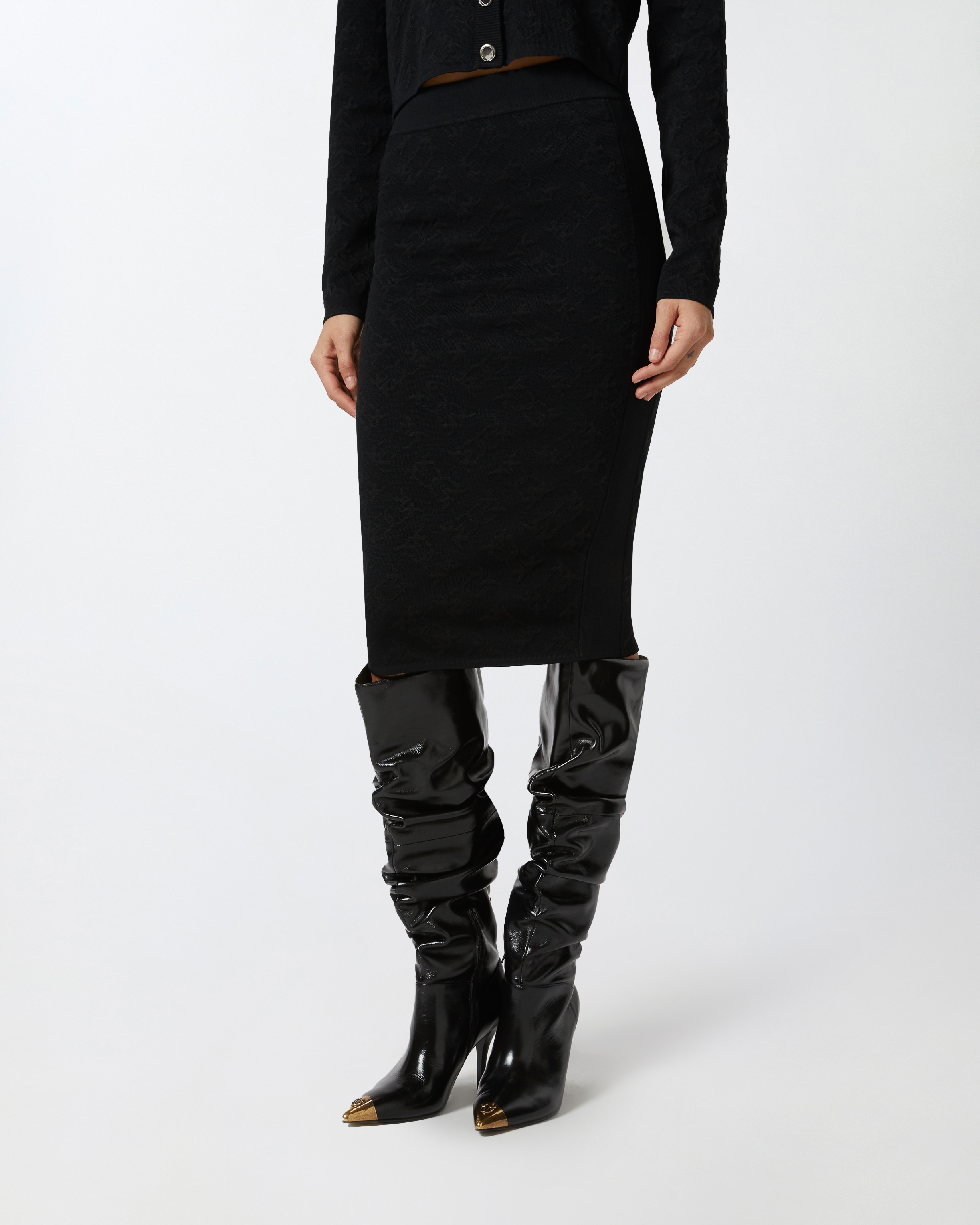 KNIT MONOGRAM PENCIL SKIRT - 3