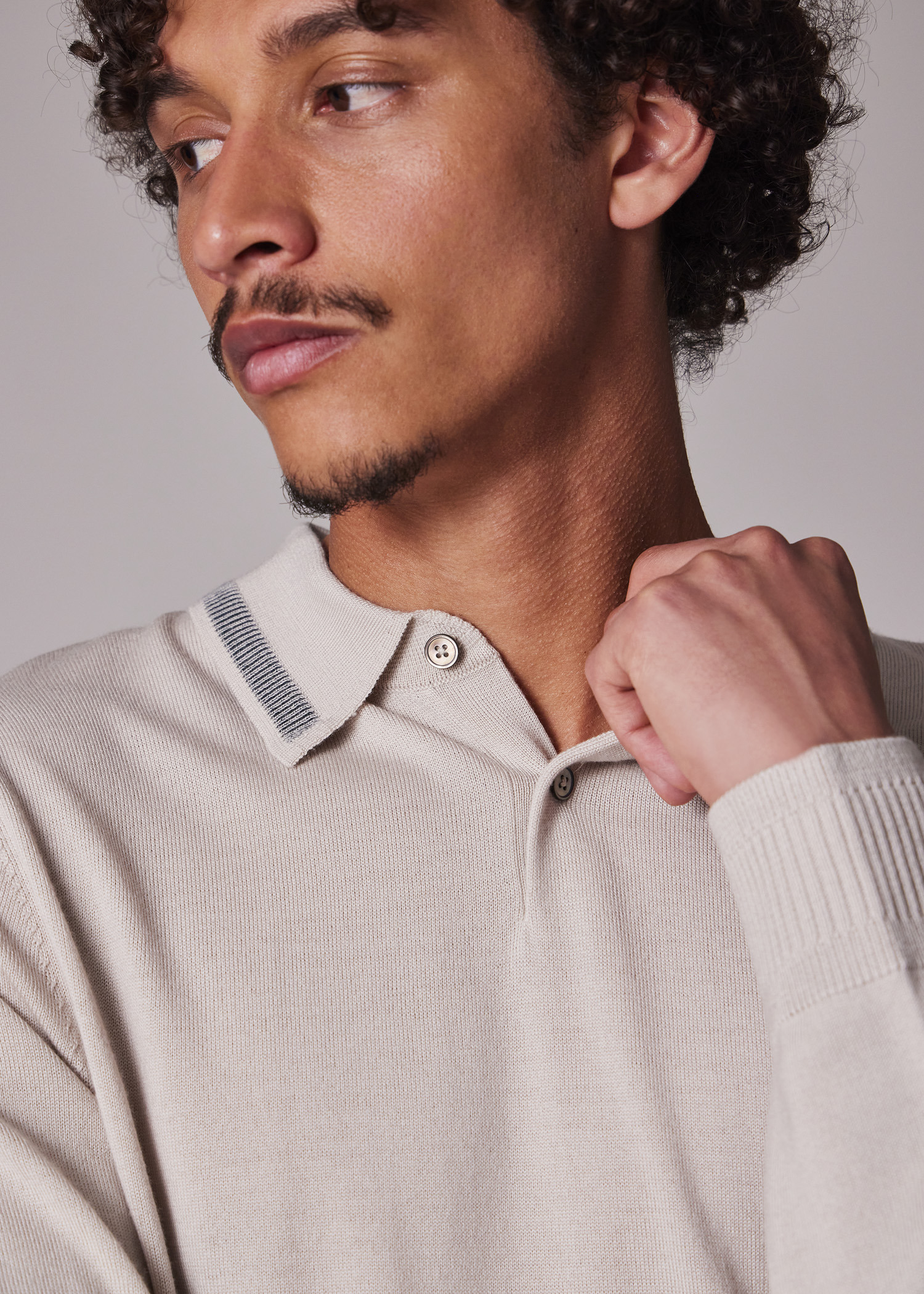 Ecru Merino Wool Knitted Polo Shirt - 4
