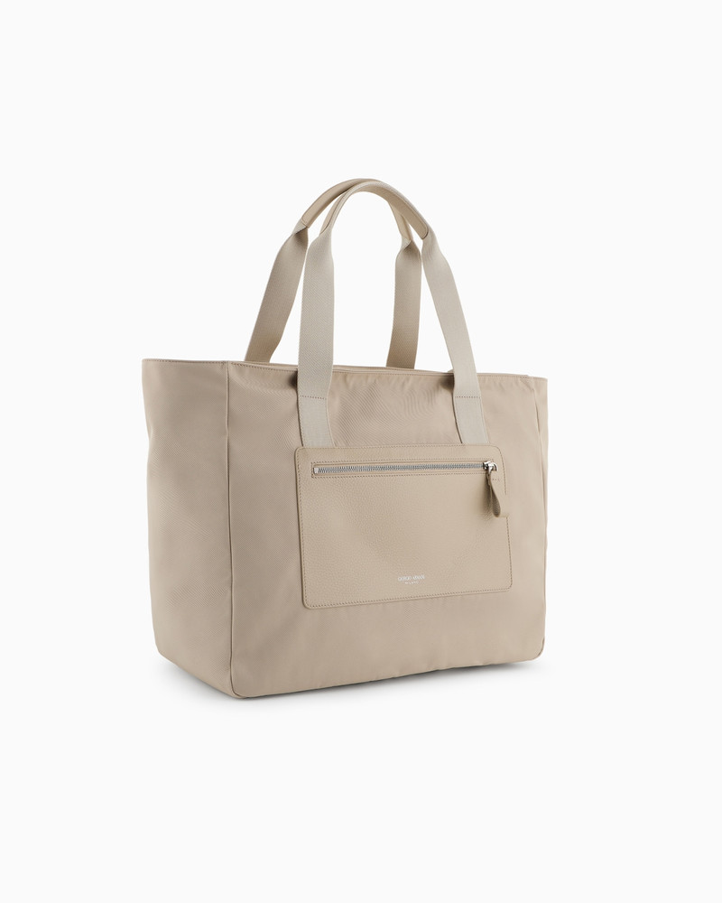 GIORGIO ARMANI MEDIUM SHOPPER BAG IN NYLON AND PEBBLED LEATHER outlook
