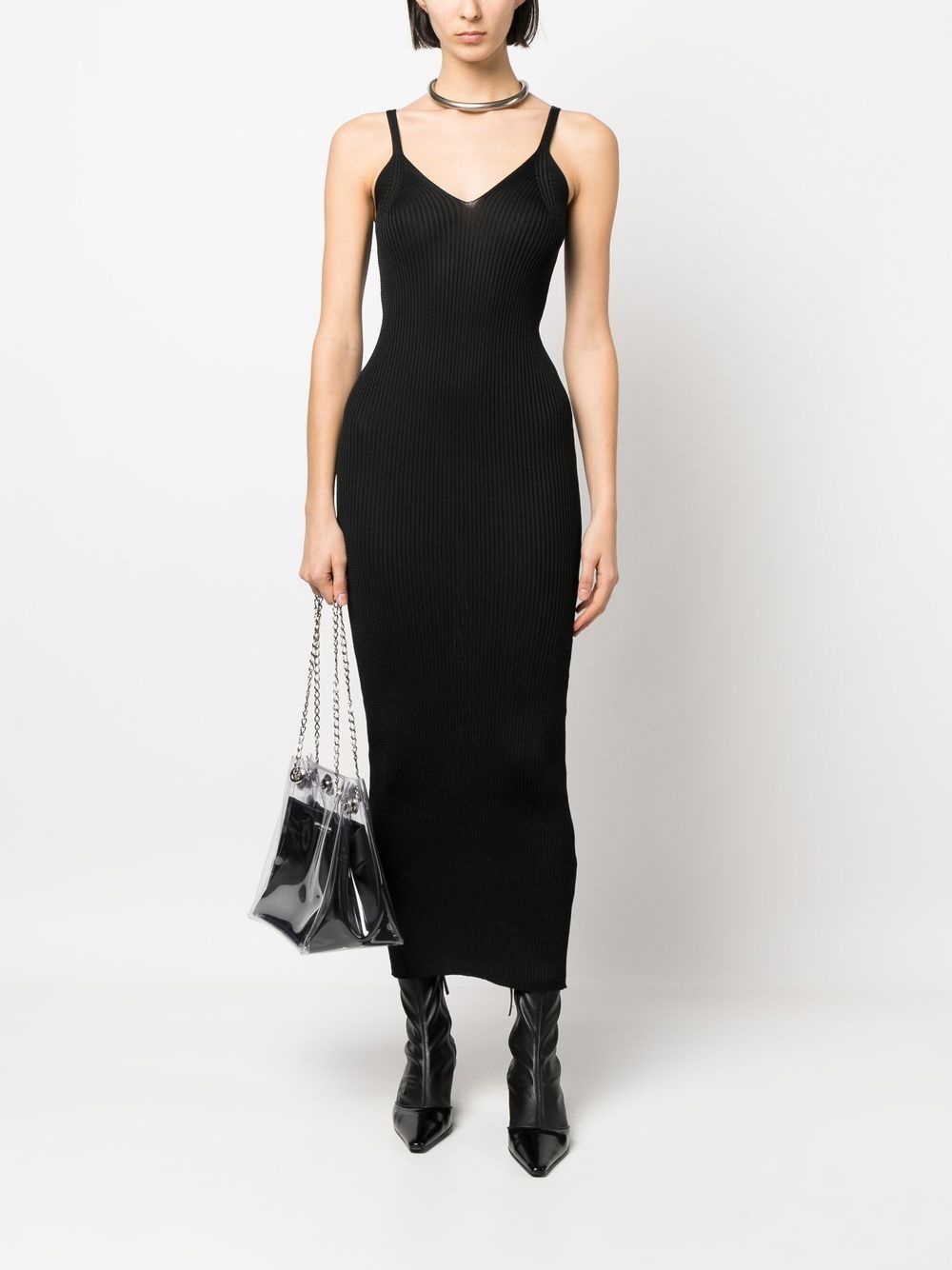 V-neck ribbed-knit dress - 2
