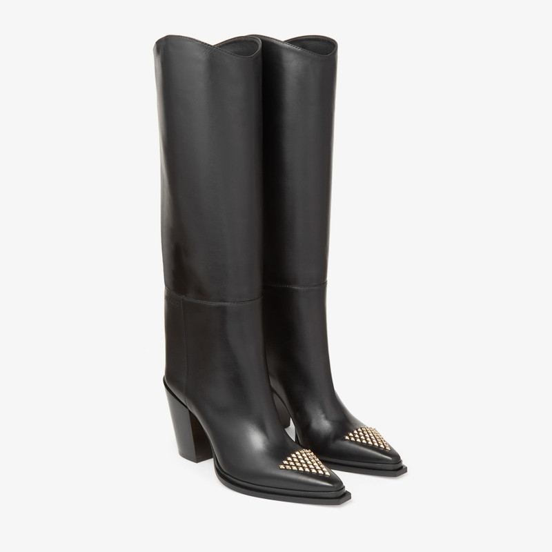 Cece 80 Black Soft Calf Leather Boots with Studs 3