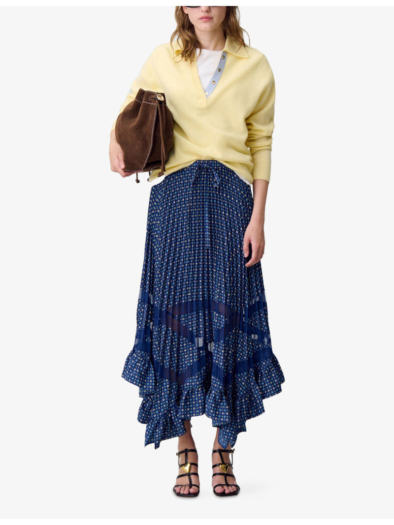 Claudie Pierlot Pleated Tile-Print Woven Maxi Skirt outlook