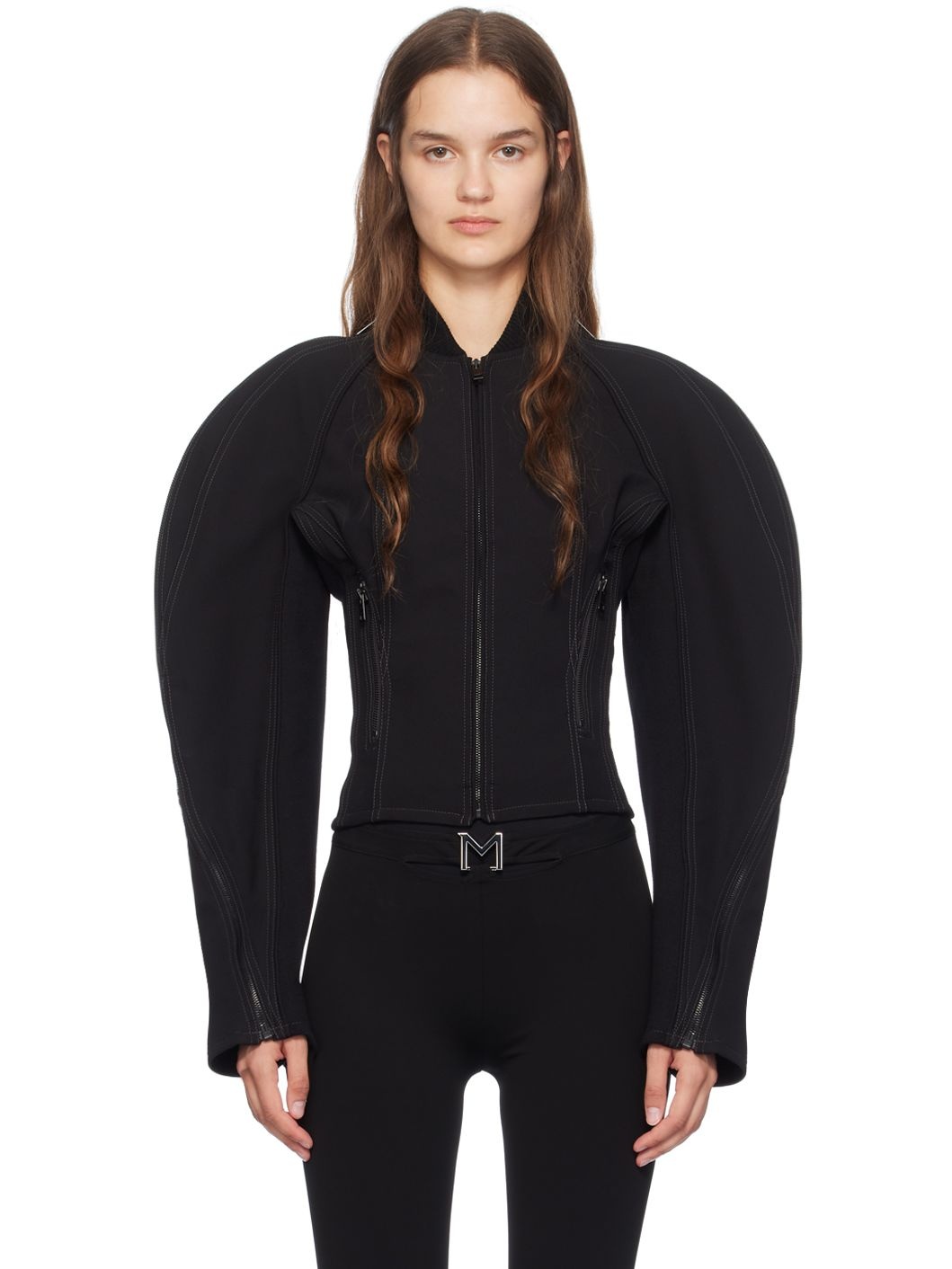 Black Sculptured Scuba Jacket - 1