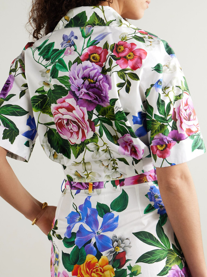 Knotted cropped floral-print cotton-poplin shirt White 3