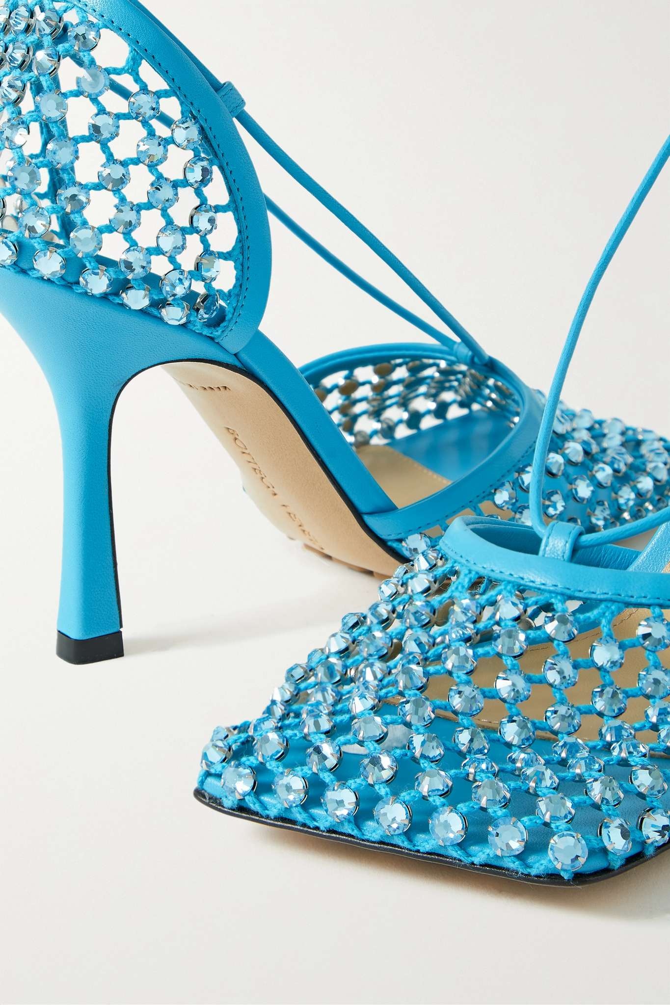 Leather-trimmed crystal-embellished mesh pumps - 4