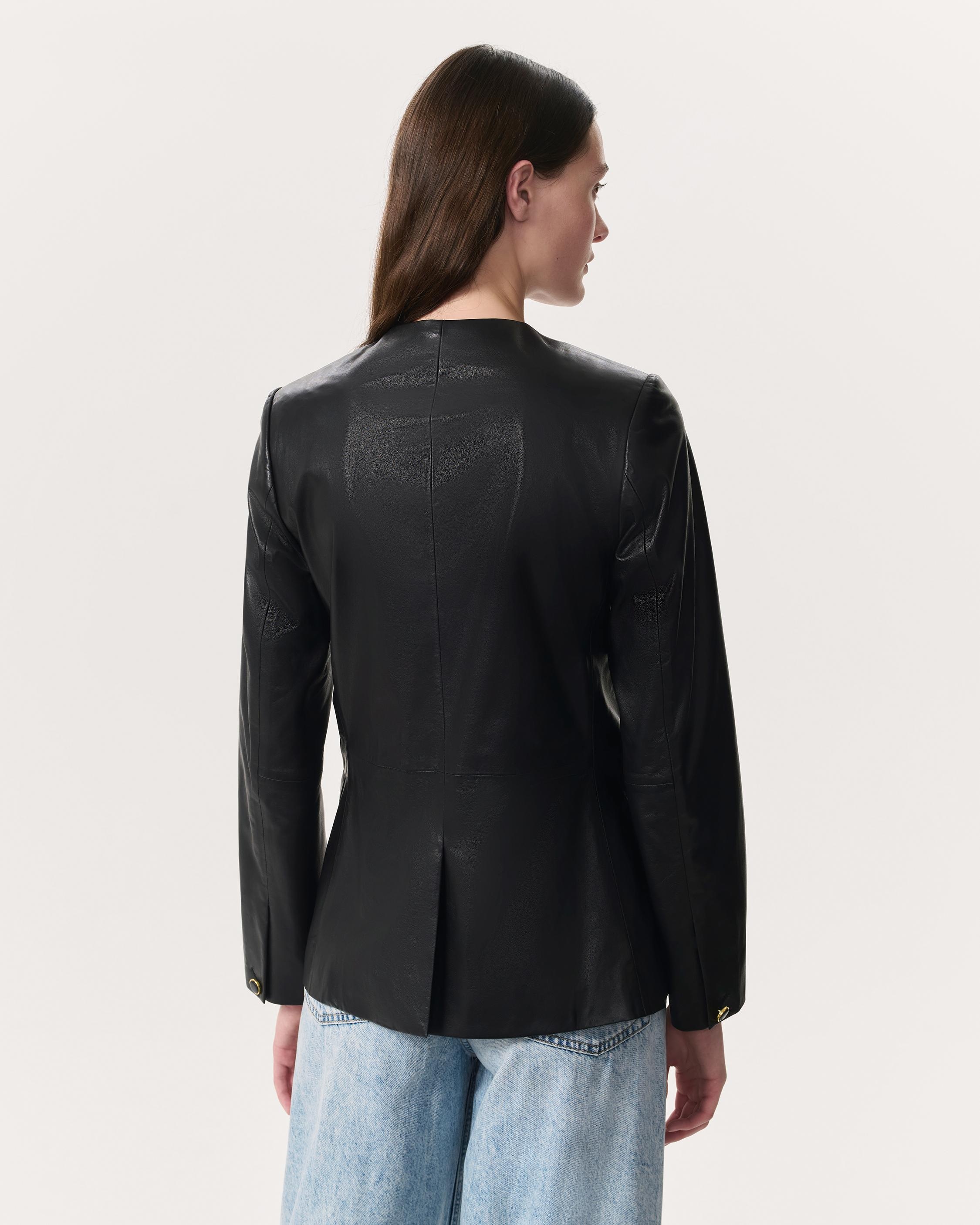 Bartlet Collarless Lamb Leather Blazer - 5