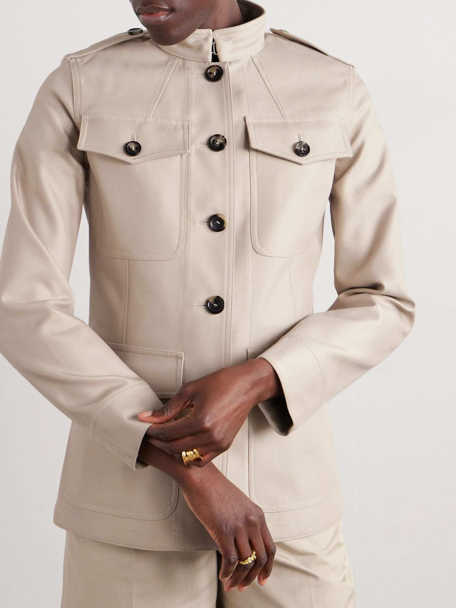 Ashley cotton and silk-blend twill jacket Beige - 3
