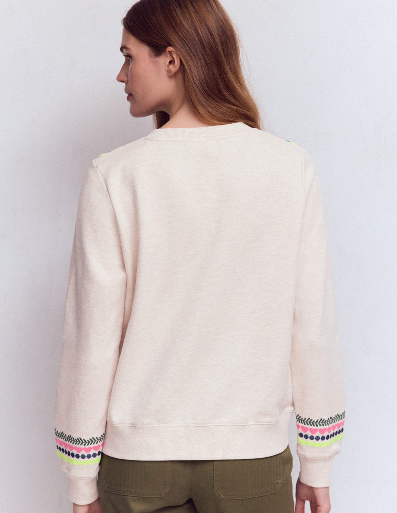 Hannah Embroidered Sweatshirt-Oatmeal Melange Embroidery 4