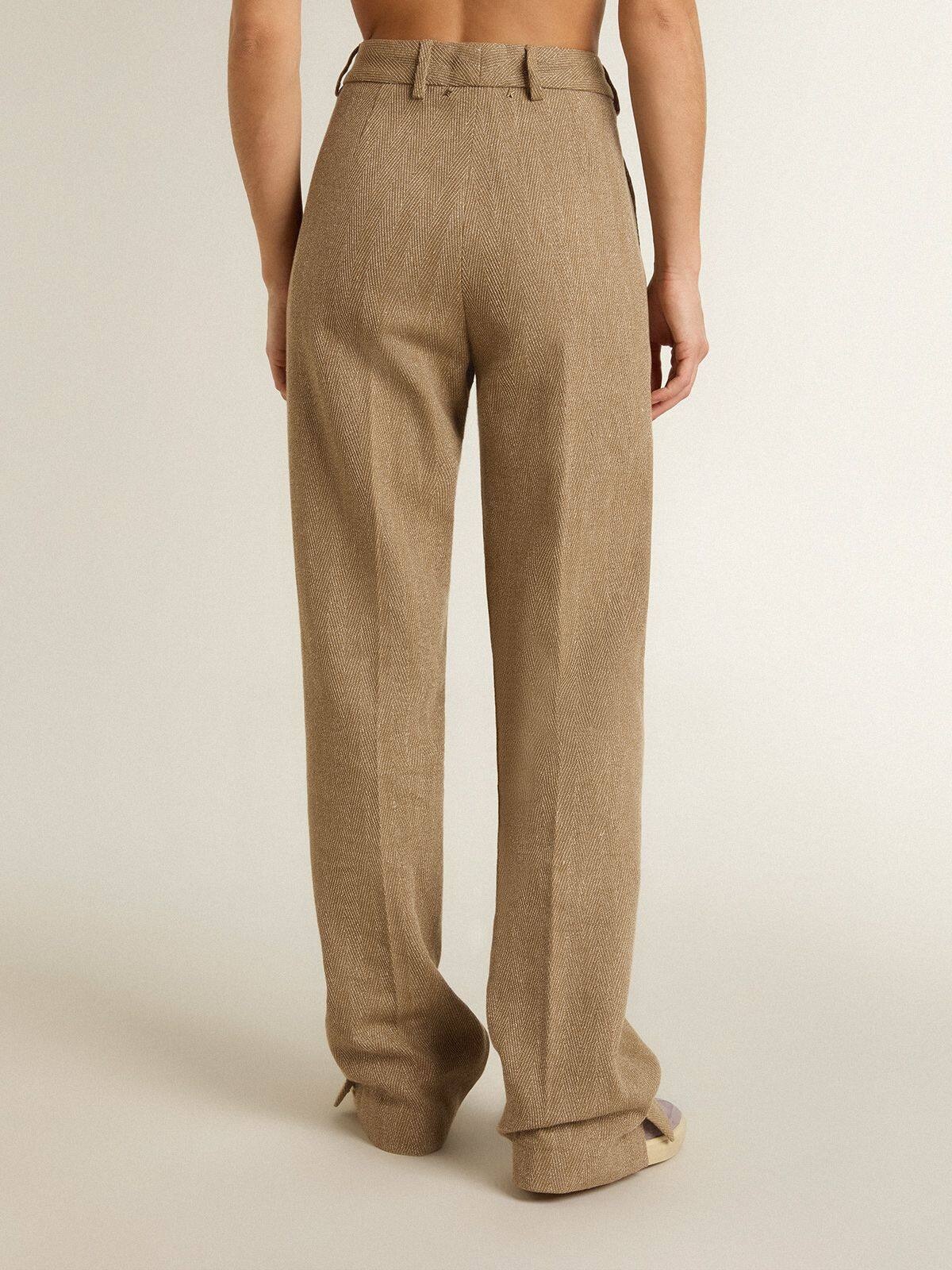 Women's trousers in a sand-colored herringbone linen blend - 4