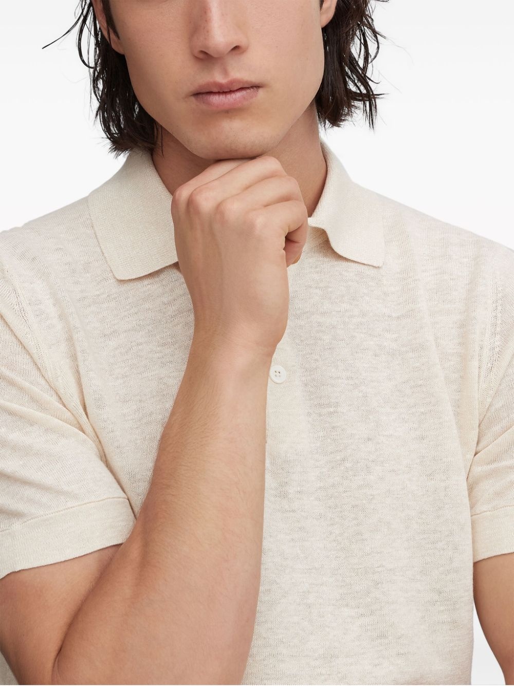 ribbed-collar slub-texture polo shirt - 5
