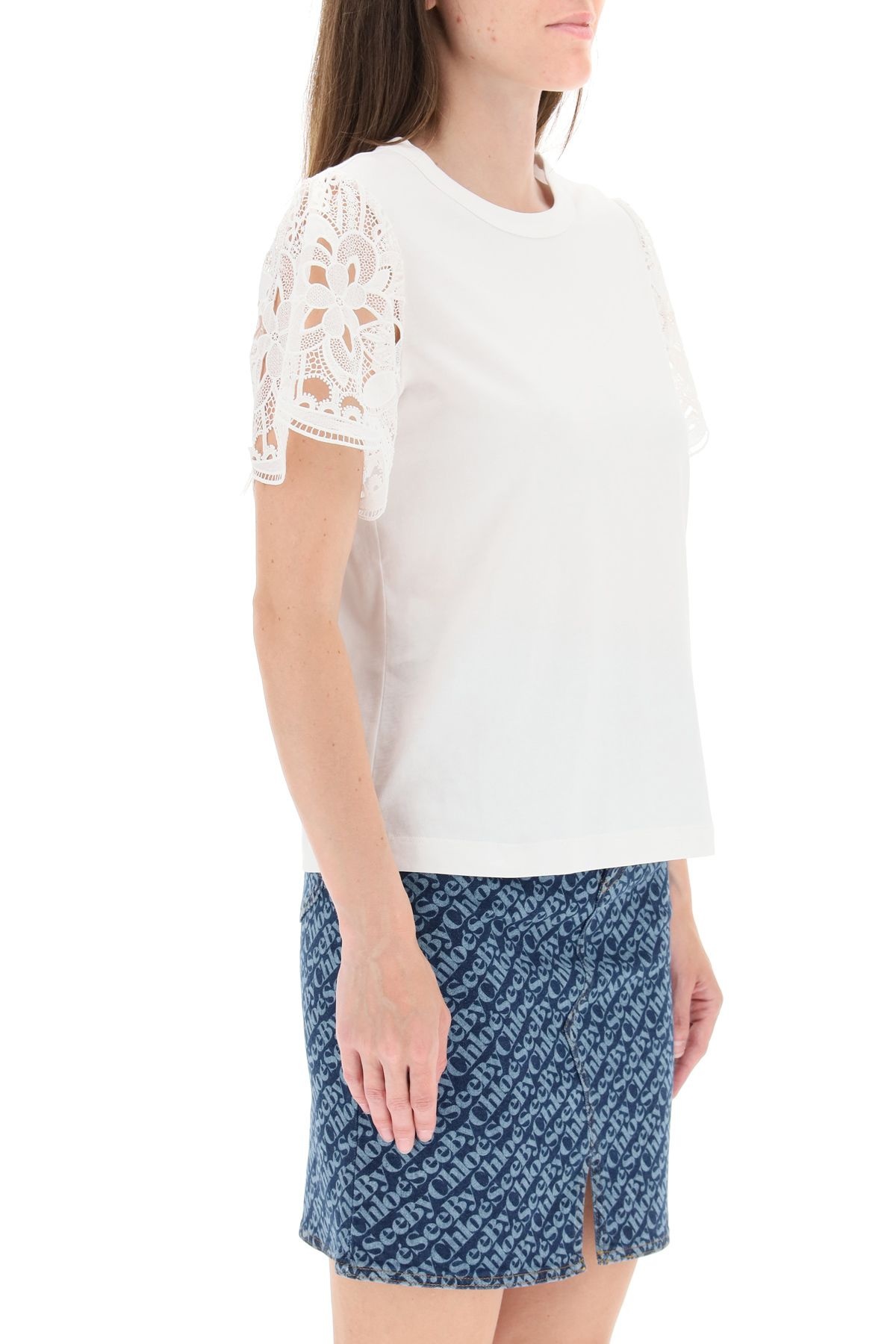 T-SHIRT WITH LACE SLEEVES - 3