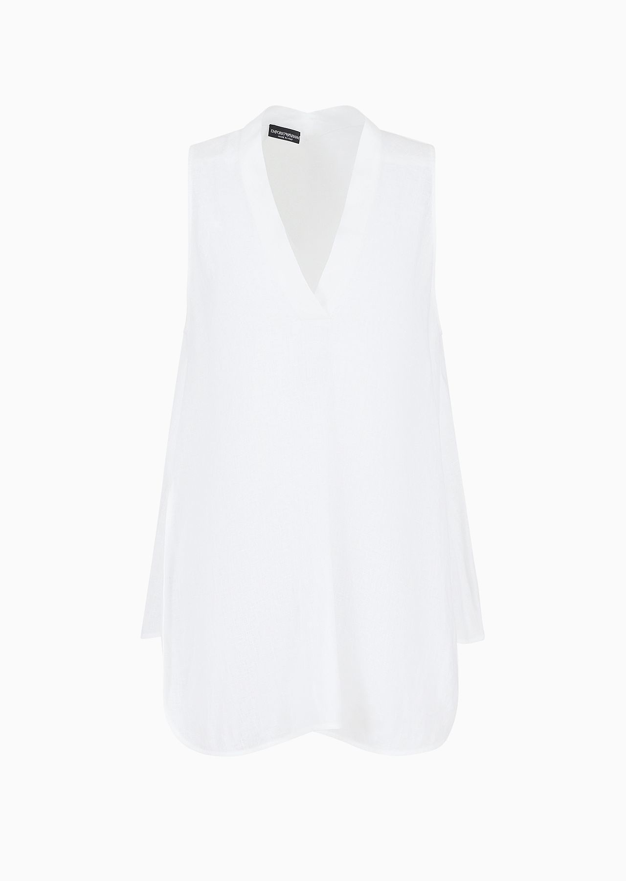 Oversized V-neck top in linen with asymmetric hem - 1