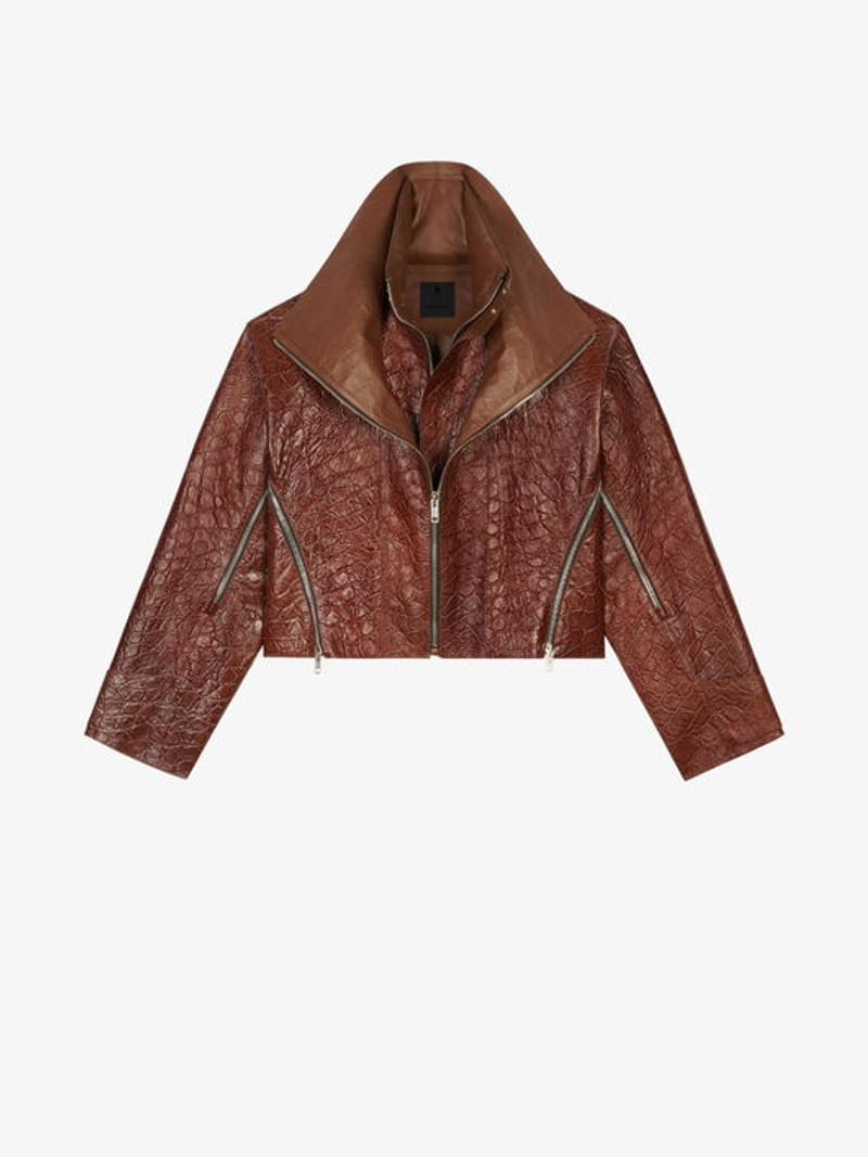 WINDBREAKER IN CROCODILE EFFECT LEATHER WITH ZIPS 1