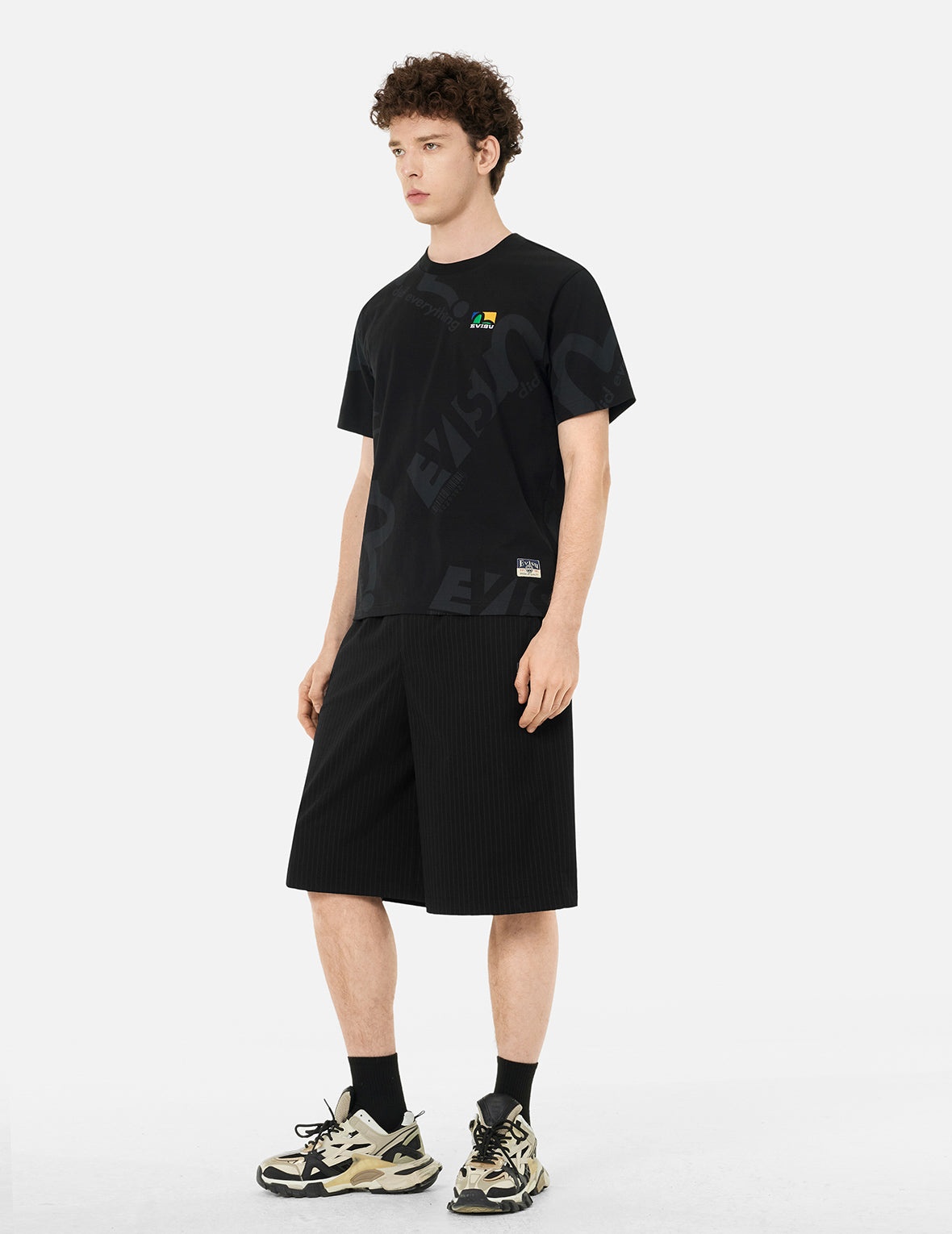 Seagull and Logo Embroidery Fashion Fit Striped Woven Shorts - 3