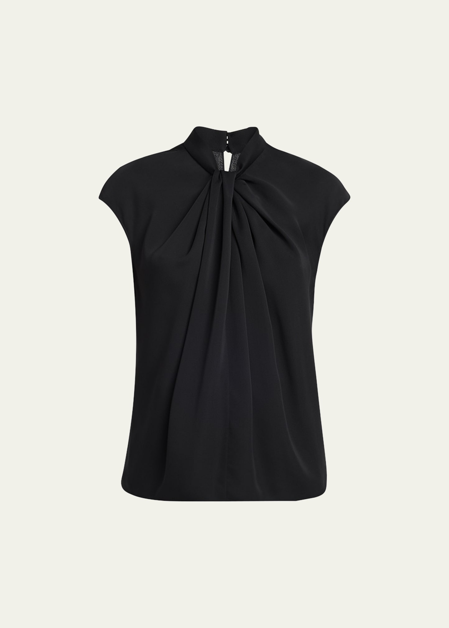 Twisted Cap-Sleeve Georgette Silk Blouse - 1