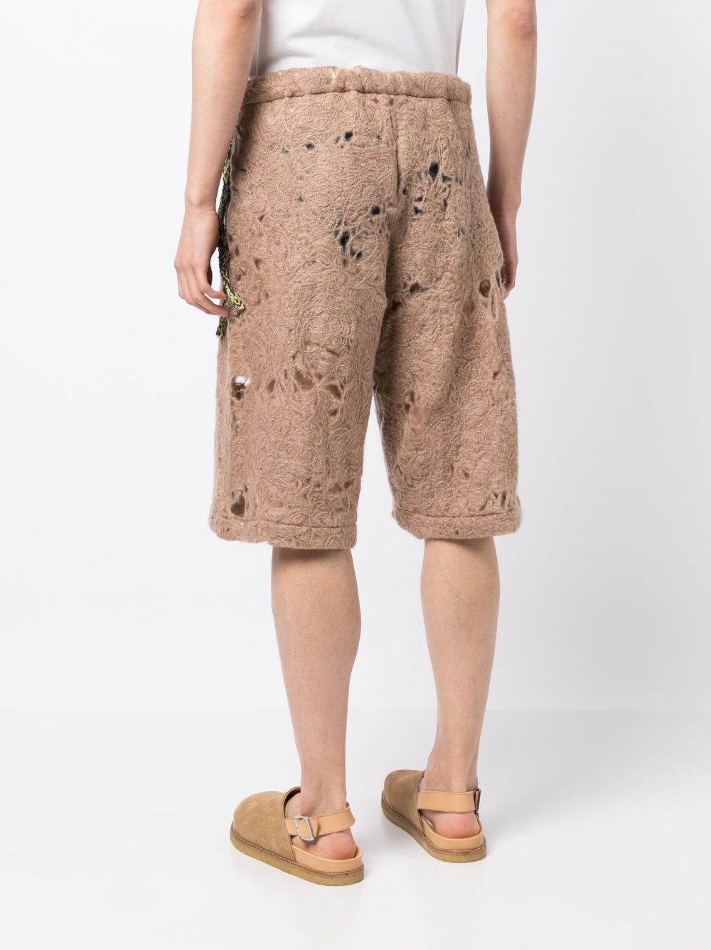 distressed open-knit shorts - 4