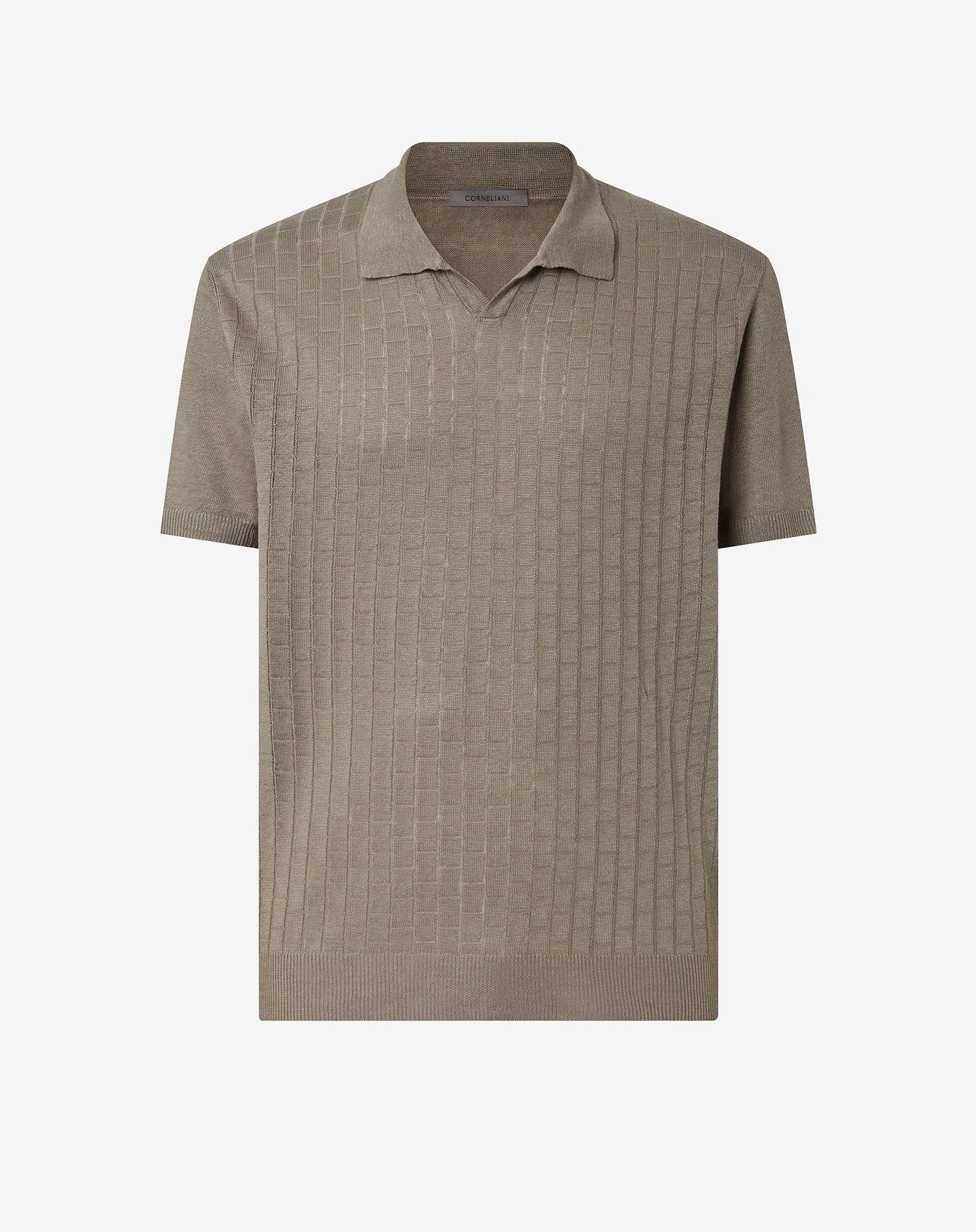 Brown pure linen polo shirt - 1