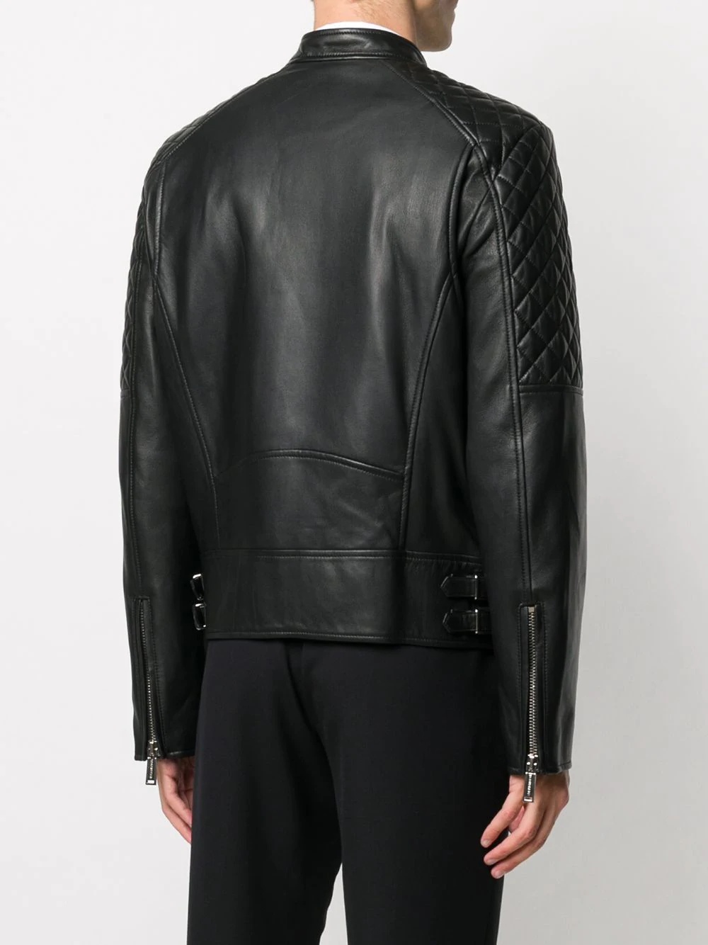 zipped lambskin biker jacket - 4