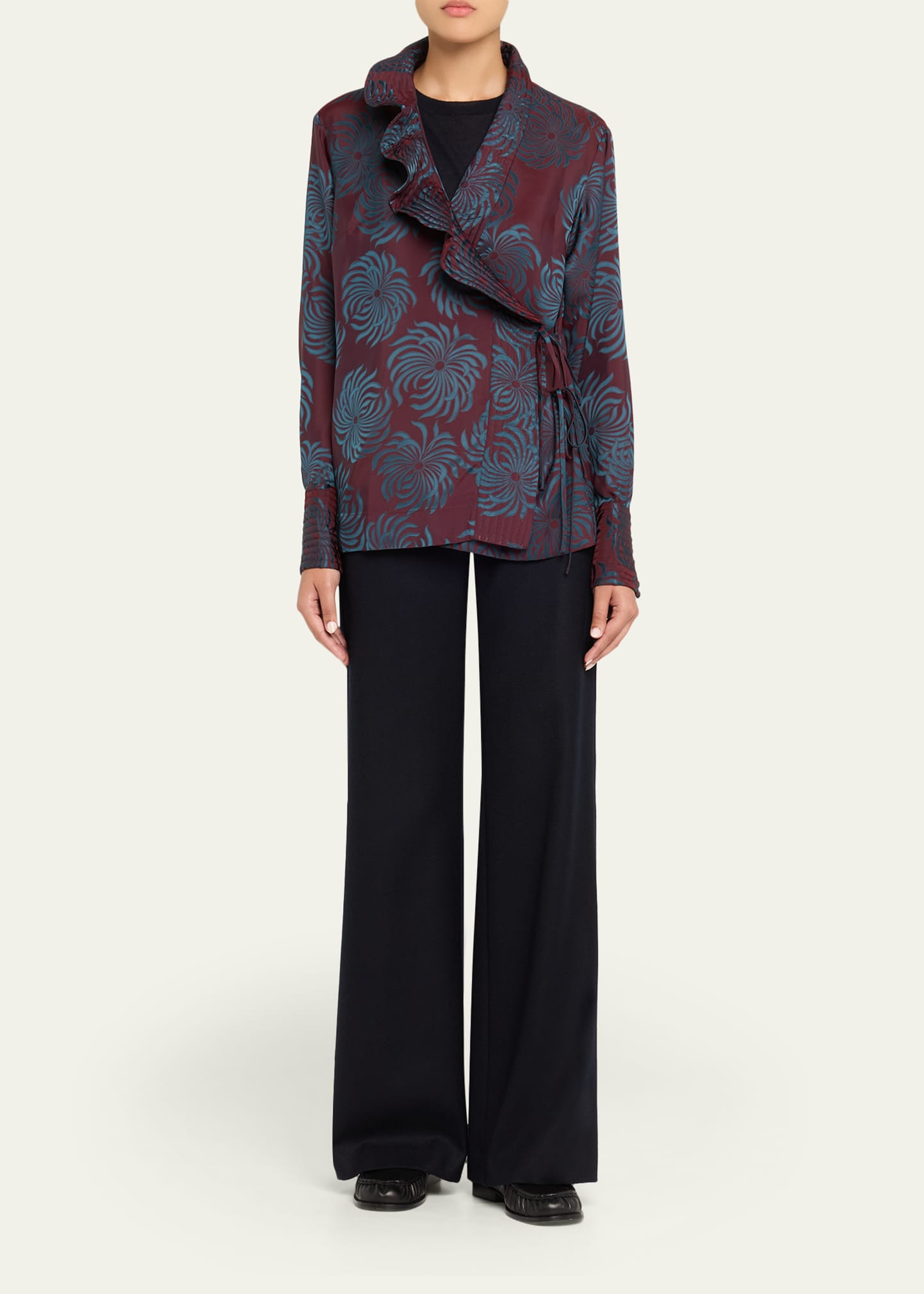 Calberton Printed Ruffle Wrap Blouse - 2