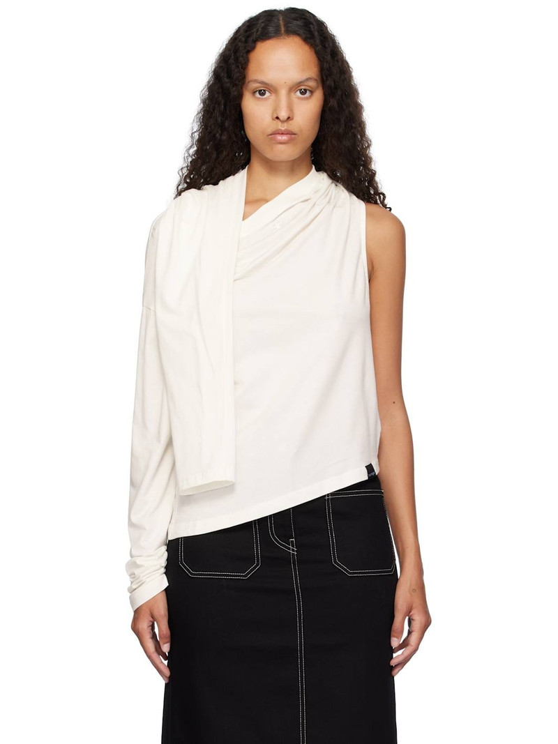 White Asymmetric Off Shoulder T-shirt - 1