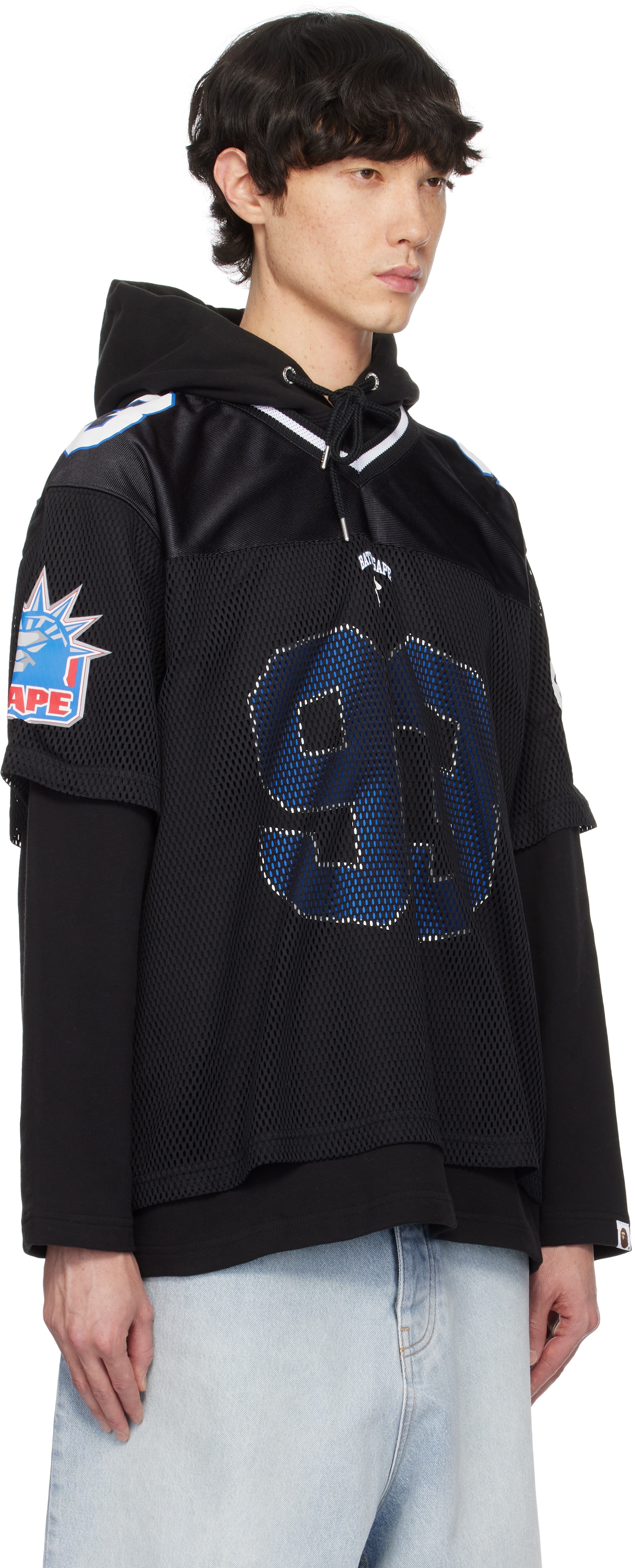Black Multi Logo Relaxed Fit Football Hoodie - 2